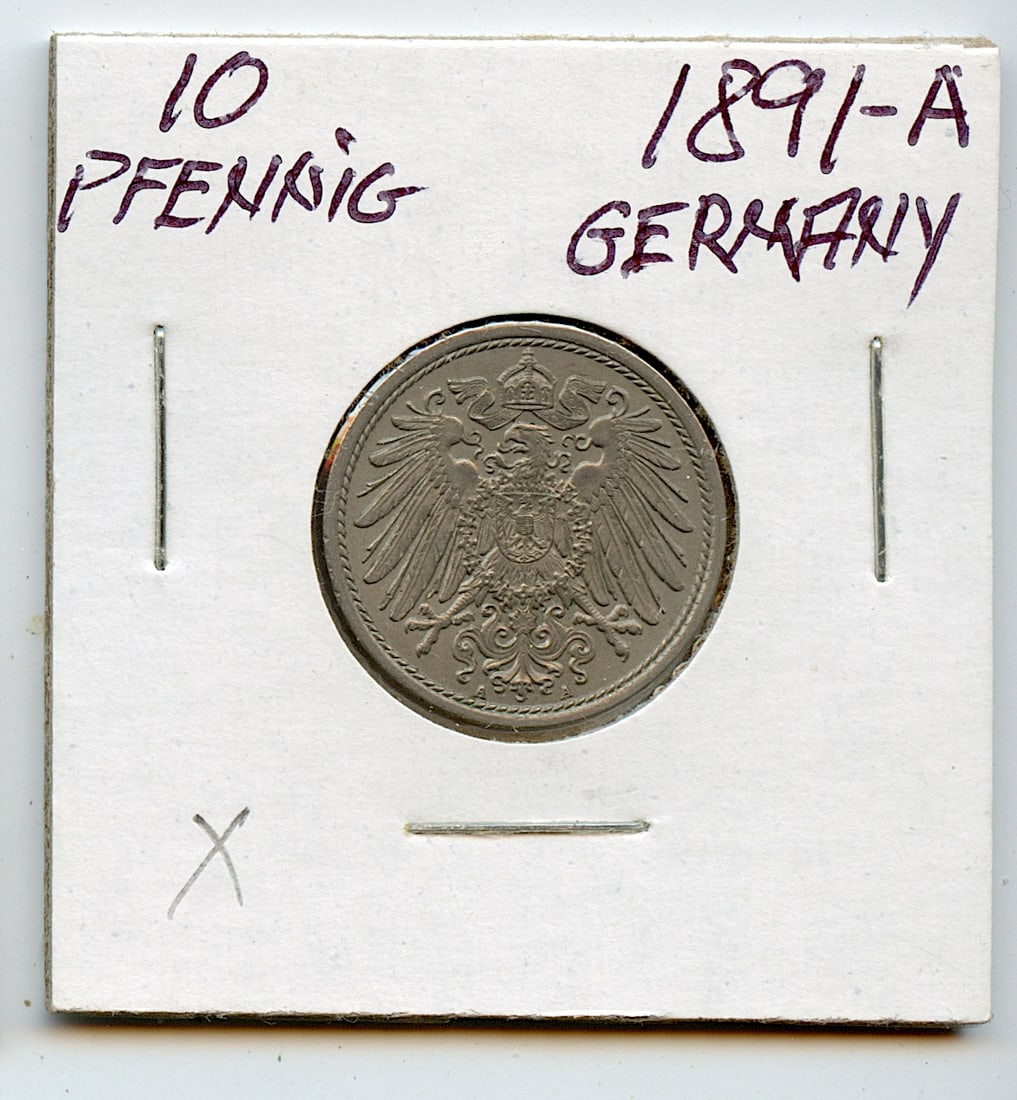 Collectors Germany Coin 10 Pfennig 1891 A: This coin is from the estate of deceased collector in South Florida. Some of these coins are showing the historical Ref. sugested price (years ago) by the last owner. We have included quality images t