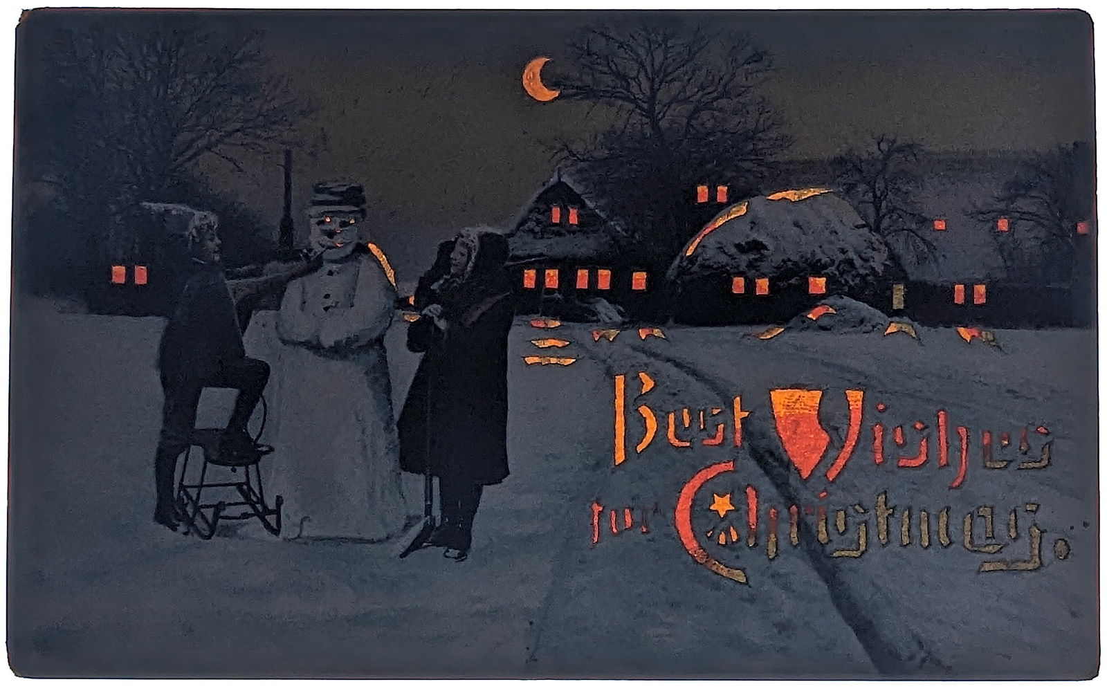 Antique Christmas Hold To Light Postcard Snow Man (1 of 3)