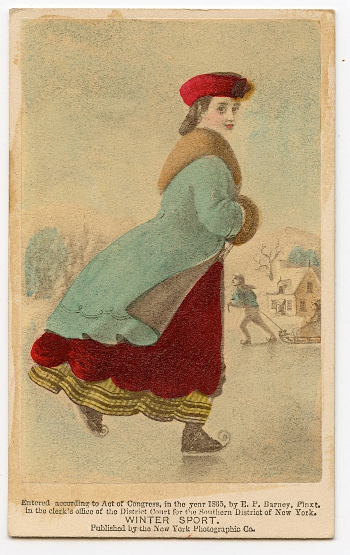 Antique Rare Print WINTER SPORT 1865: This item is coming from the estate of deceased collector in South Florida. The dimensions of a vintage trade cards and postcards are Approx. 3.5" x 5.5" (small variances can occur). This lot is locat