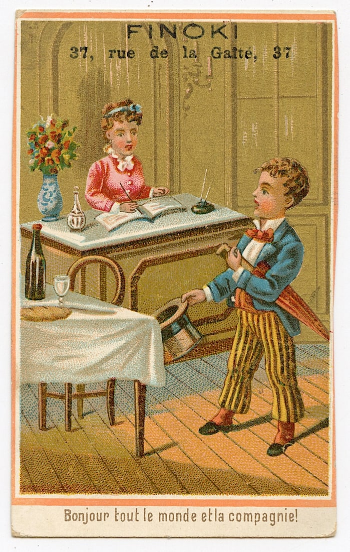 Antique Original Rare Tradecard FINOKI: This item is coming from the estate of deceased collector in South Florida. The dimensions of a vintage trade cards and postcards are Approx. 3.5" x 5.5" (variances can occur). This lot is located in 