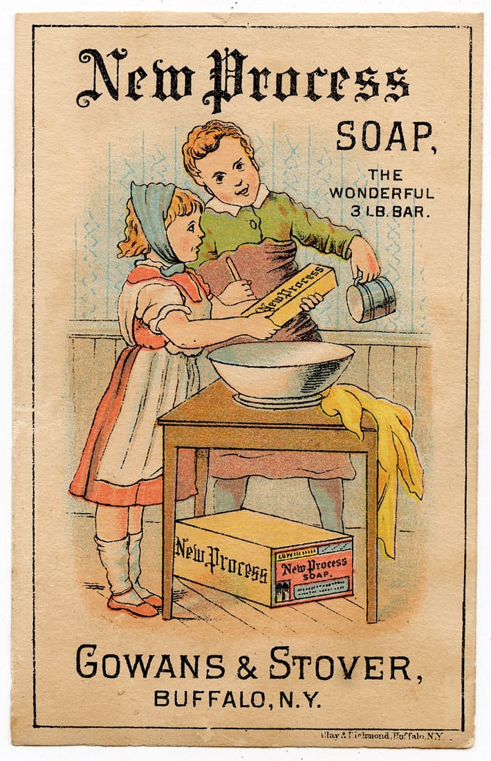 Antique Original Rare Tradecard New Process Soap: This item is coming from the estate of deceased collector in South Florida. The dimensions of a vintage trade cards and postcards are Approx. 3.5" x 5.5" (variances can occur). This lot is located in 