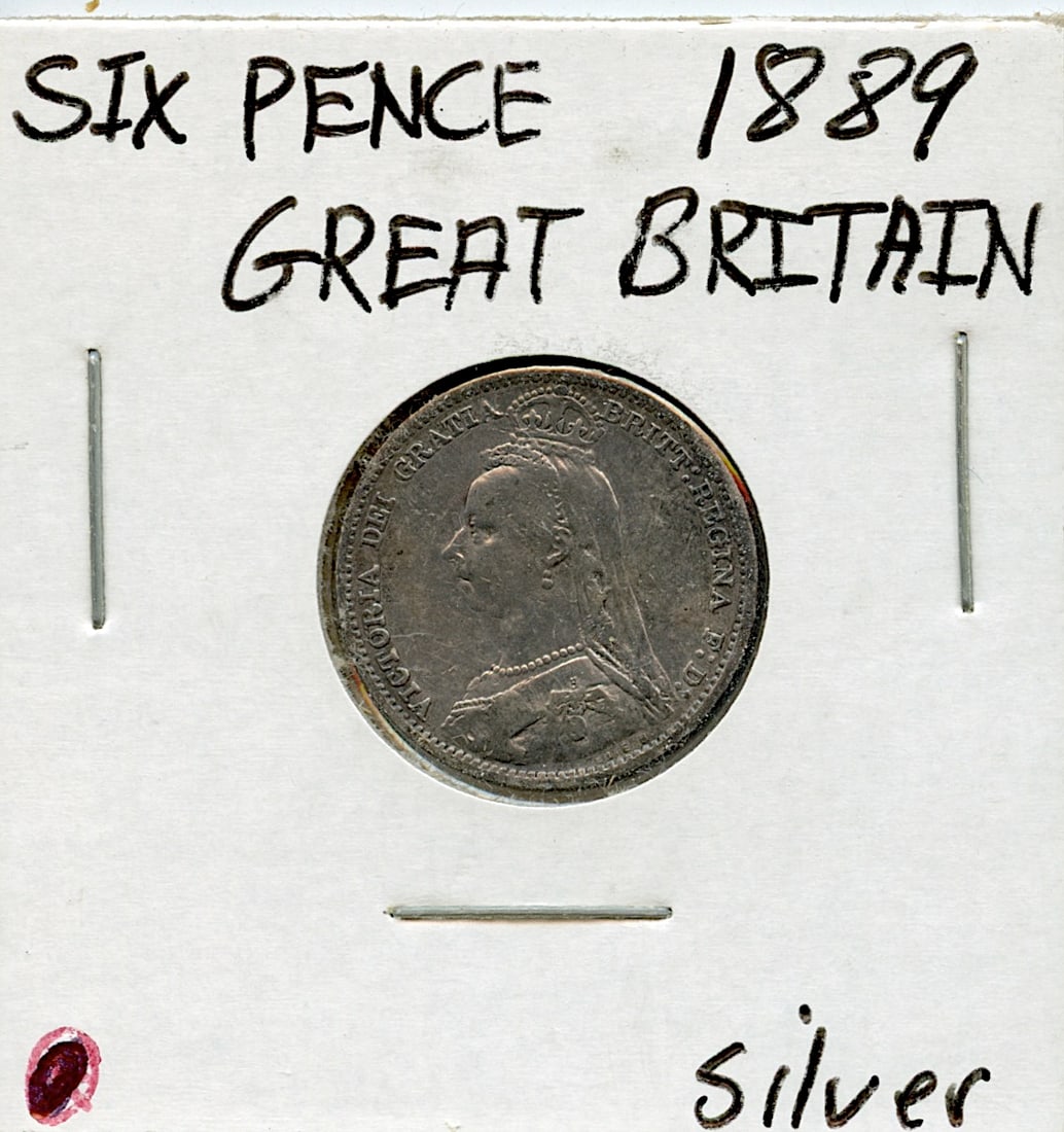 Circulated Coin Great Britain 6 Pence 1889 Silver: This coin is from the estate of deceased collector in South Florida. Some of these coins are showing the historical Ref. sugested price (years ago) by the last owner. We have included quality images t