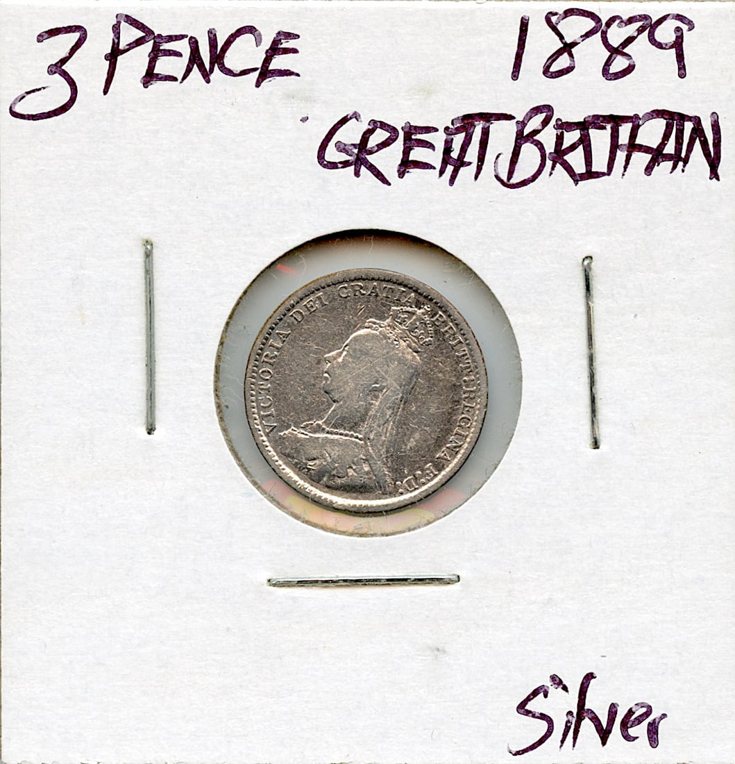 Circulated Coin Great Britain 3 Pence 1889 Silver: This coin is from the estate of deceased collector in South Florida. Some of these coins are showing the historical Ref. sugested price (years ago) by the last owner. We have included quality images t