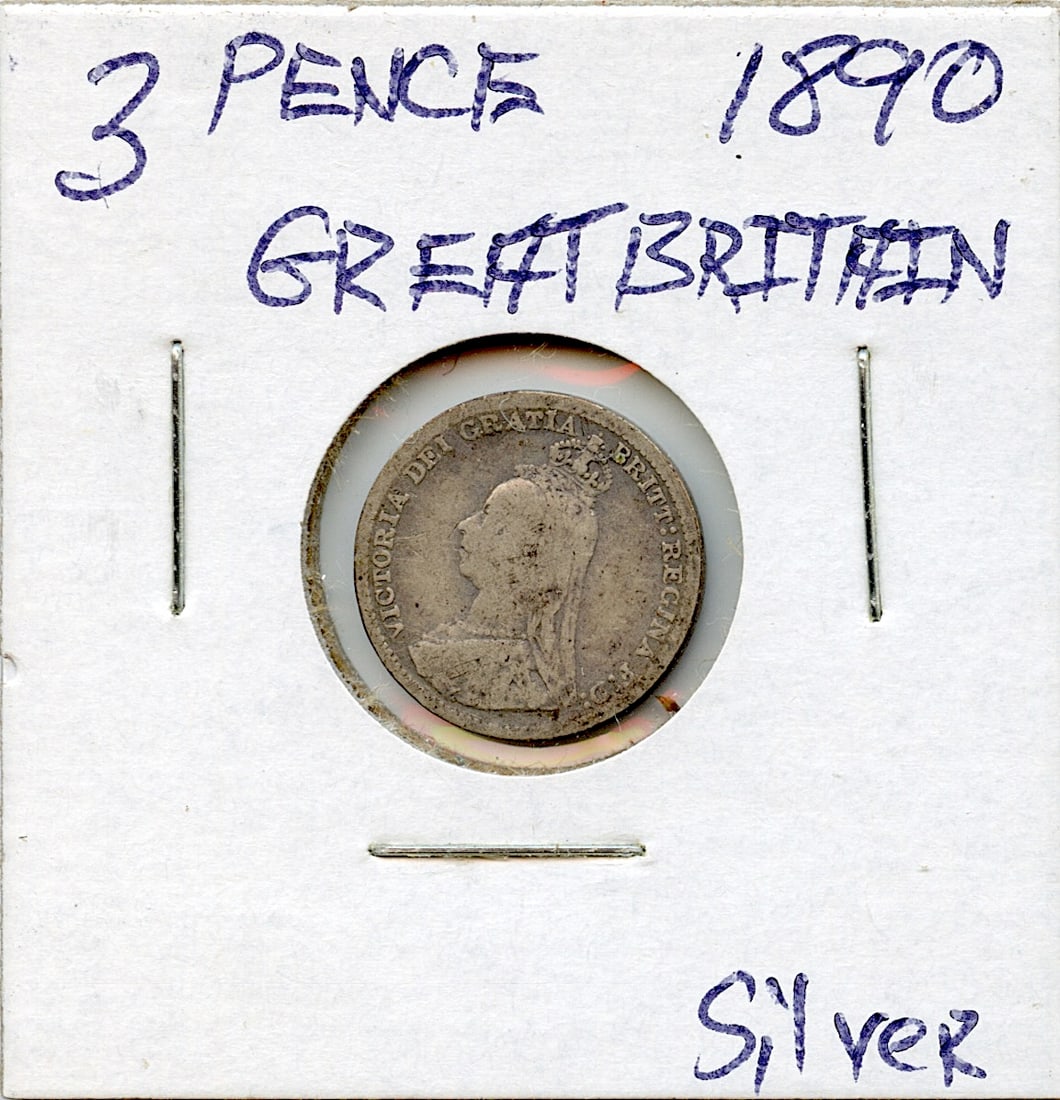 Circulated Coin Great Britain 3 Pence 1890 Silver: This coin is from the estate of deceased collector in South Florida. Some of these coins are showing the historical Ref. sugested price (years ago) by the last owner. We have included quality images t