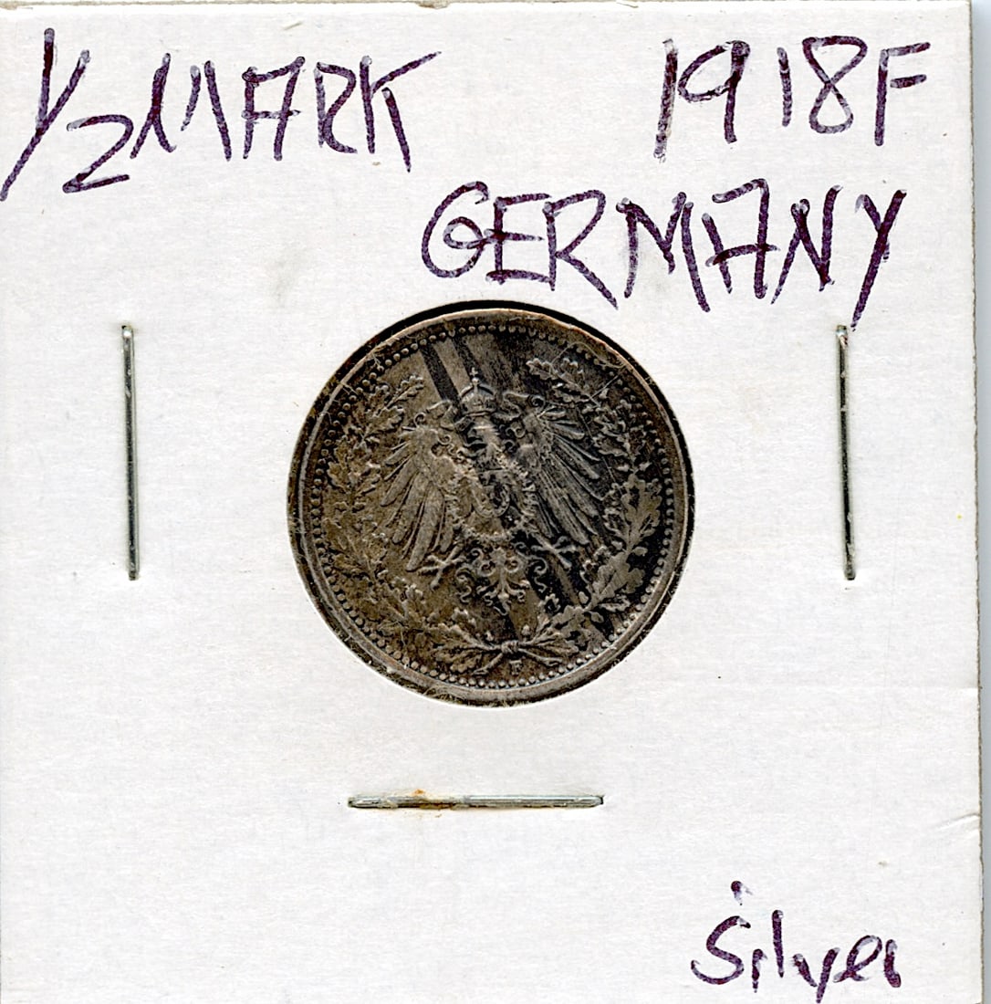 Circulated Coin Germany 1/2 Mark 1918 F Silver (1 of 2)