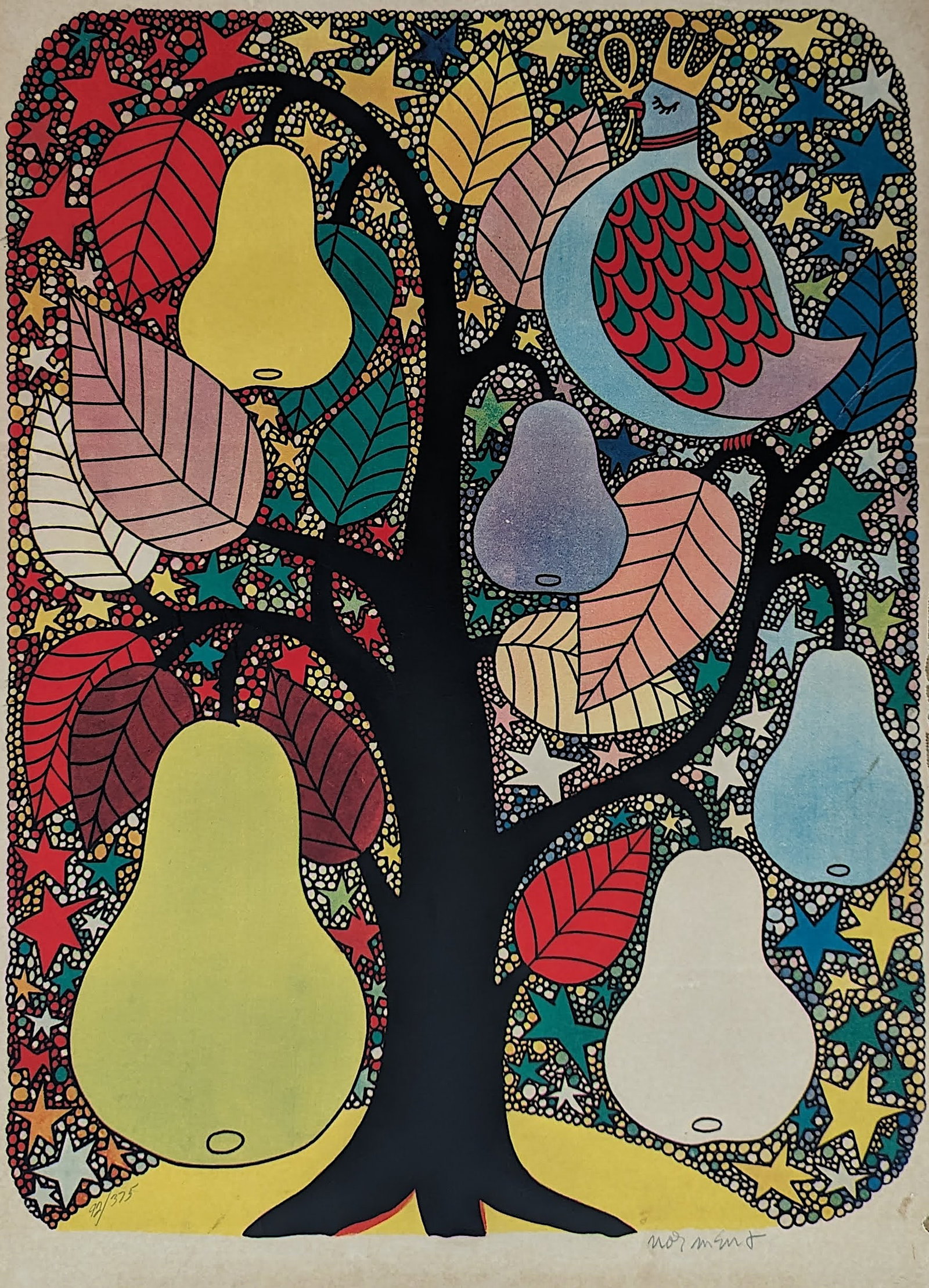 Vintage Colorful Tree Poster Hippie Era 92/375 Hand Signed: Vintage poster (on hardcard) signed in pencil by the artist on the lower right side. Please see all the included images to review it's actual condition. The dimensions are Approx. 26" x 20". This lot 