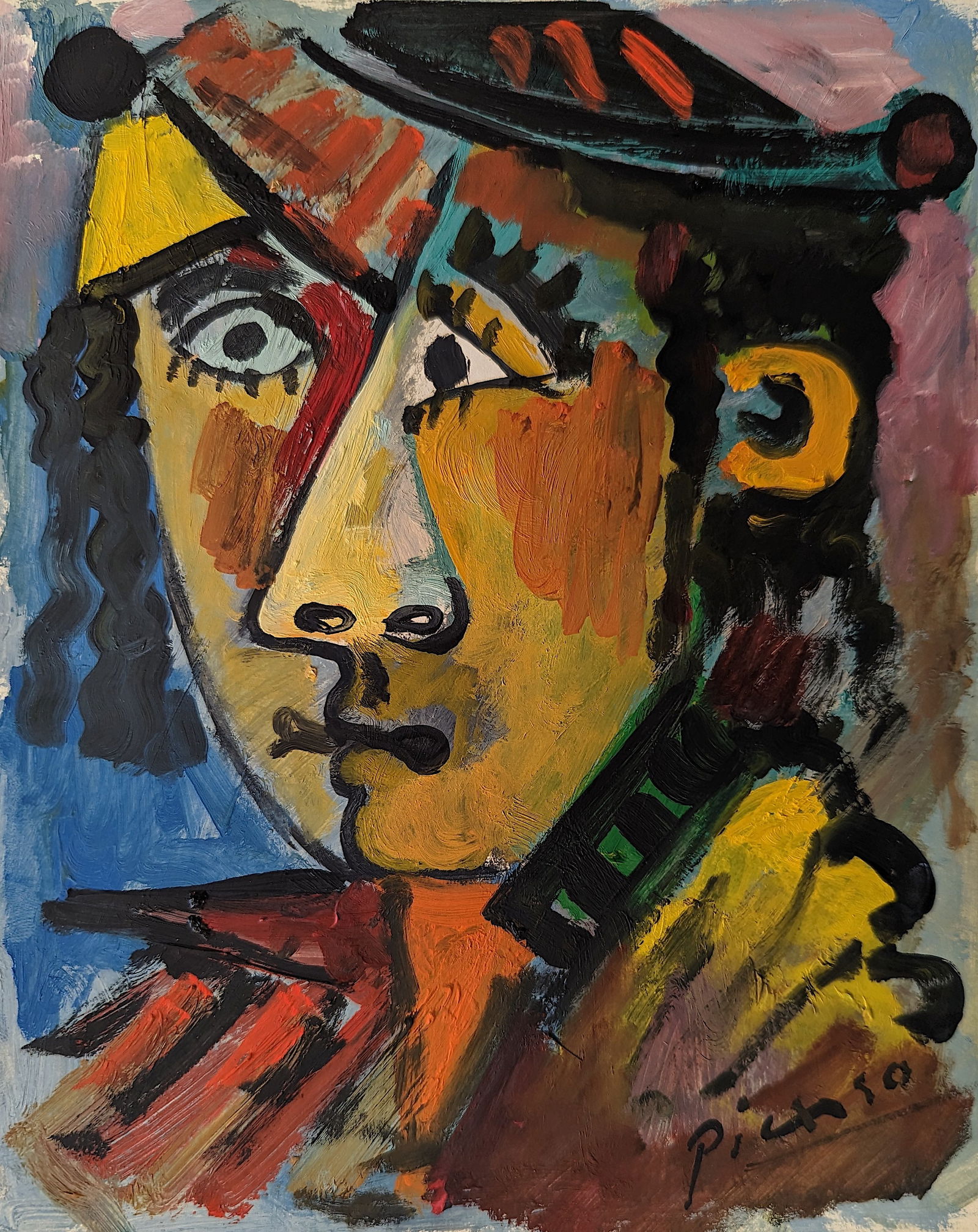 Vintage Oil Painting Cubist Portrait After Picasso Signed (1 of 4)