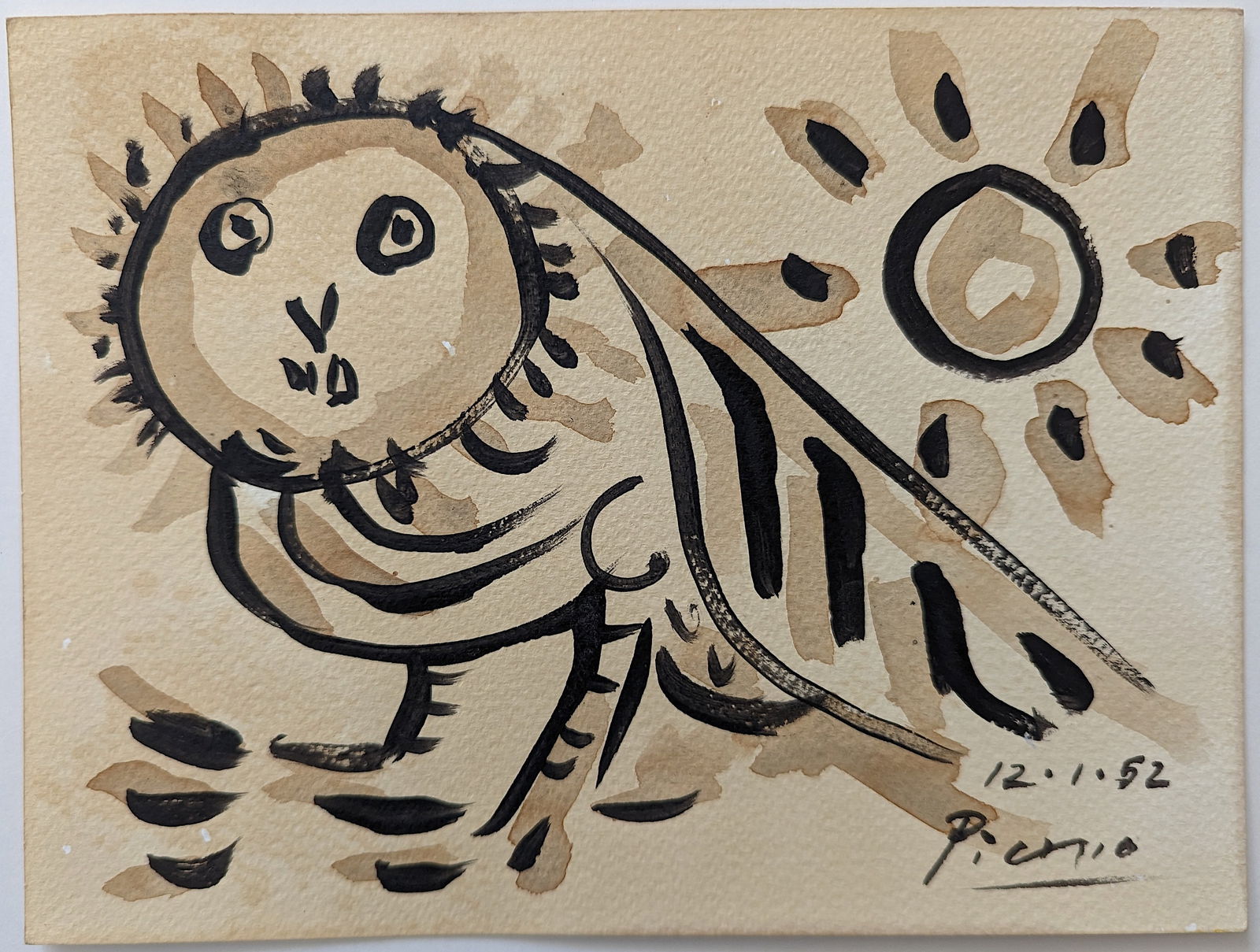 Vintage Oil Painting OWL After Picasso Signed 12.1.52 (1 of 3)