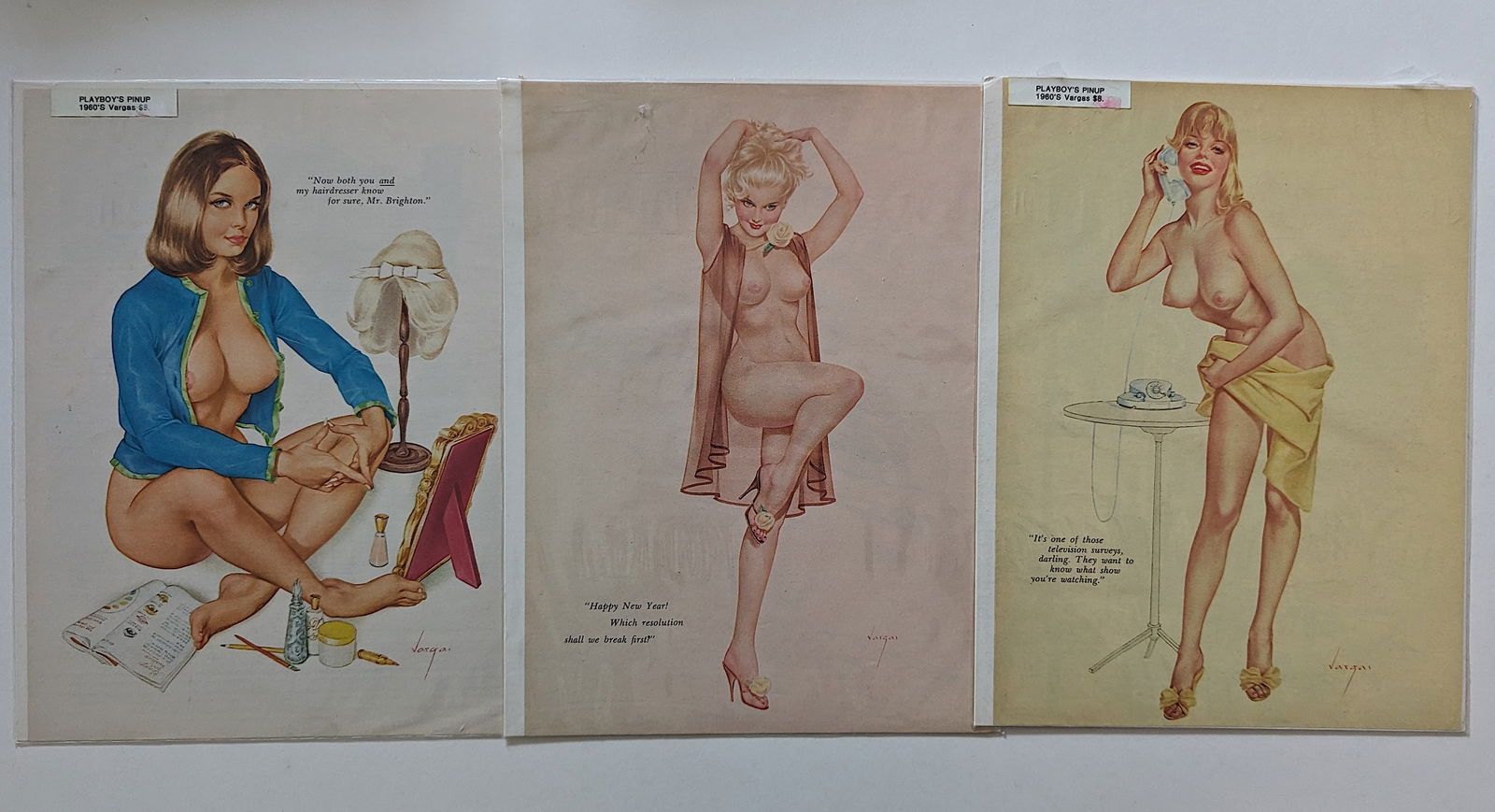 Vintage Set 3 Pin Up Prints Vargas 1960s (1 of 2)