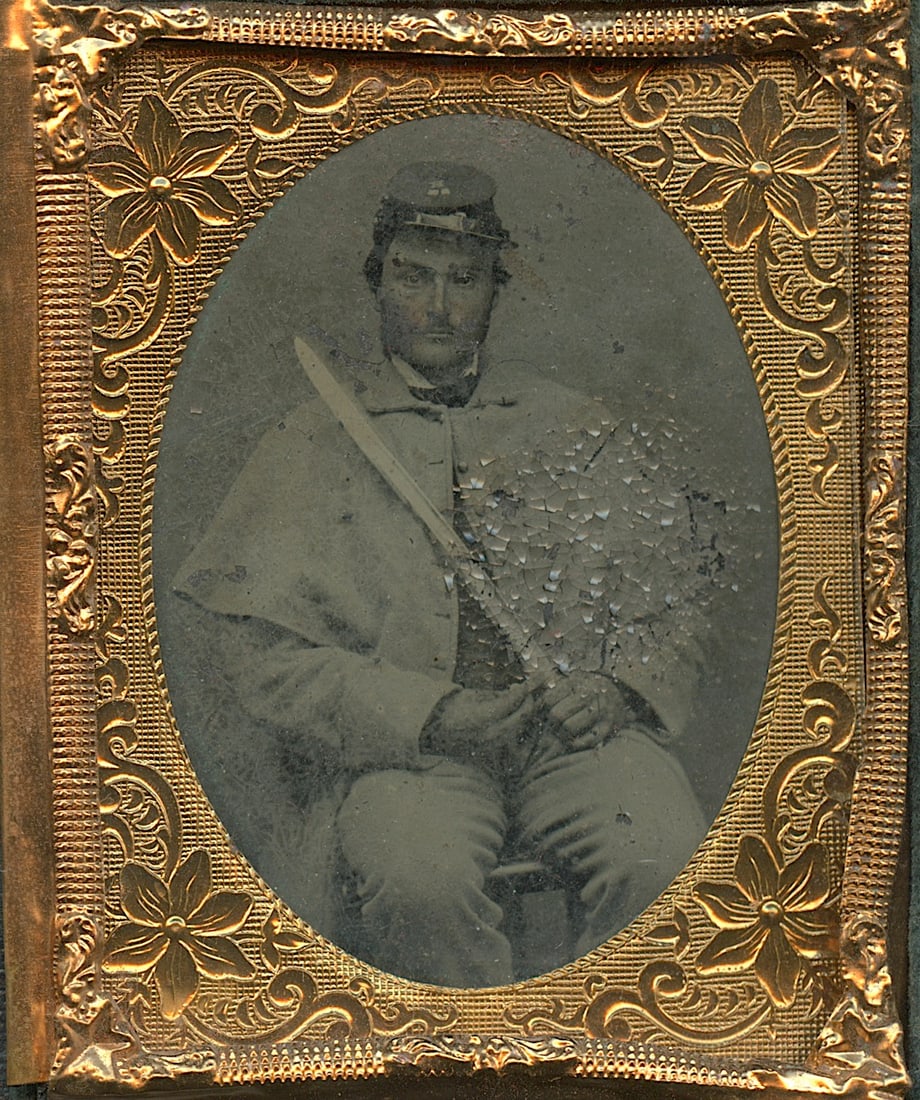 Antique  Civil War Tintype Confederate Armed Soldier (1 of 3)
