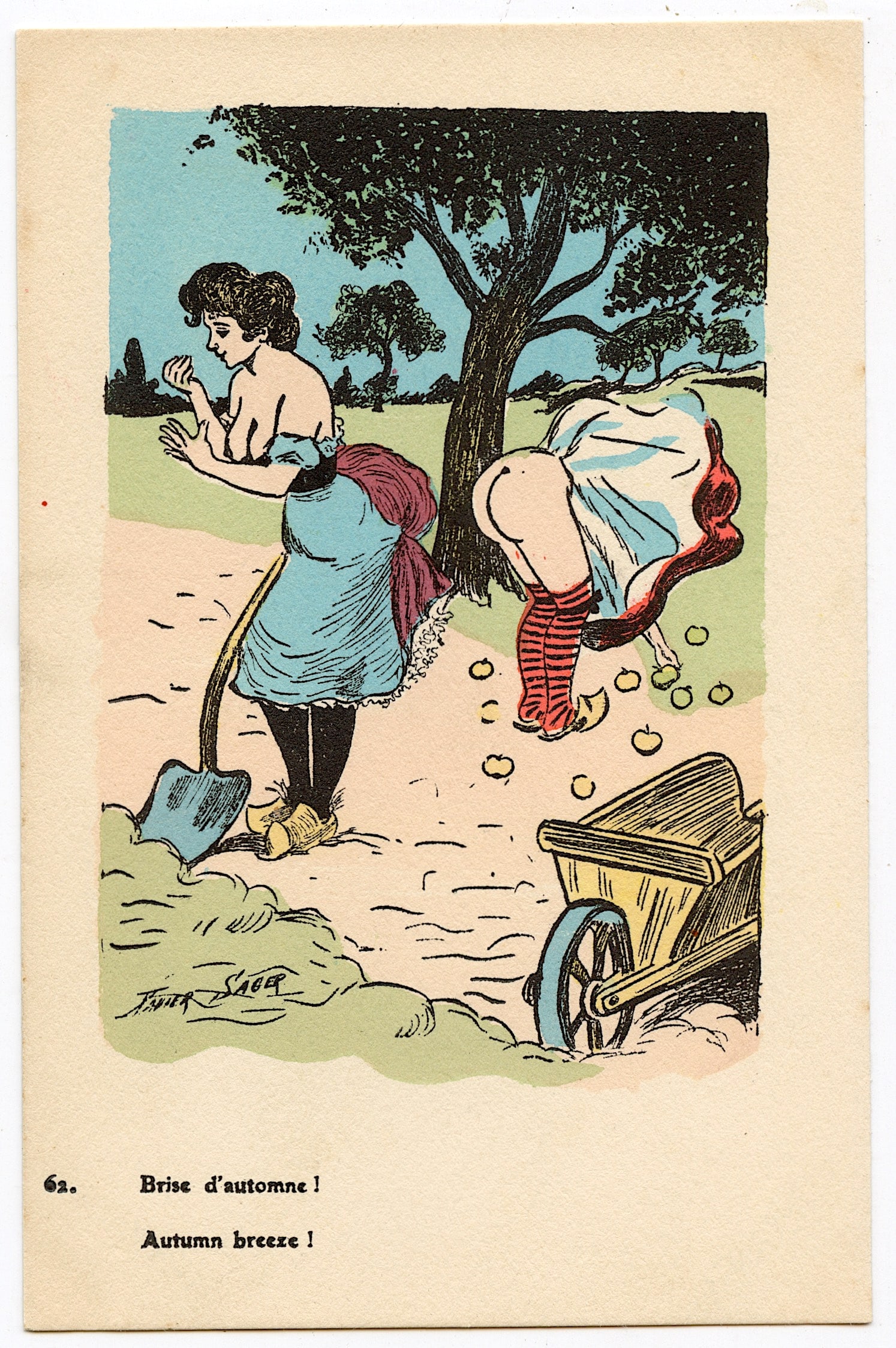 Vintage Rare Illustration Postcard Erotic XAVIER SAGER: The dimensions of an antique postcard are Approx. 5.5"x 3.5" (small variances can occur).