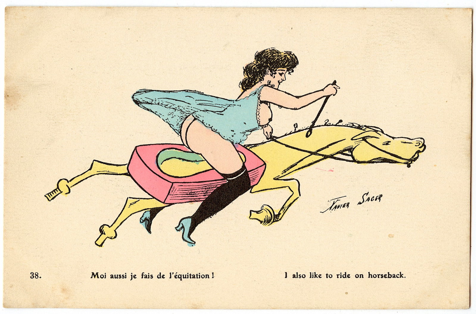Vintage Rare Illustration Postcard Erotic XAVIER SAGER: The dimensions of an antique postcard are Approx. 5.5"x 3.5" (small variances can occur).
