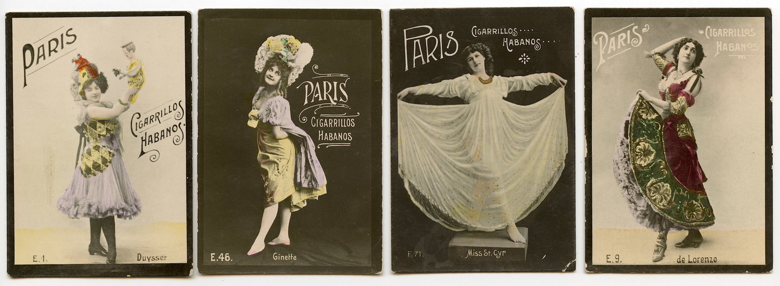 Antique Set 4 Real Photos Actress Paris Cigarrillos Habanos: Antique Set 4 Real Photos Actress Paris Cigarrillos Habanos. Provenance from the estate of a serious Belgium Collector in Manhattan N.Y.. This lot is located in Boca Raton, Fl and its shipment will be