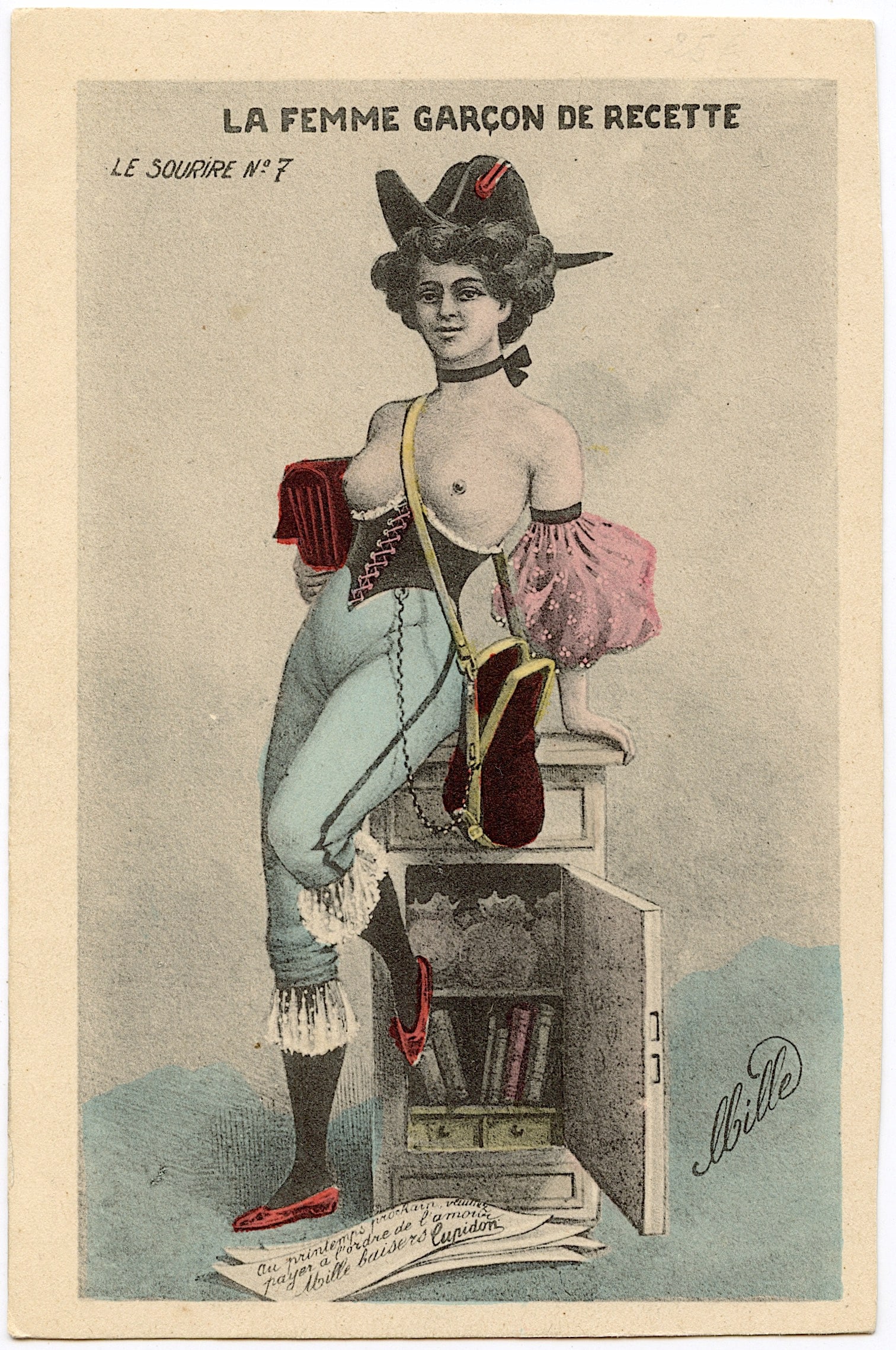 Antique Vintage Original Postcard Erotic Illustration: The dimensions of an antique postcard are Approx. 5.5"x 3.5" (small variances can occur).