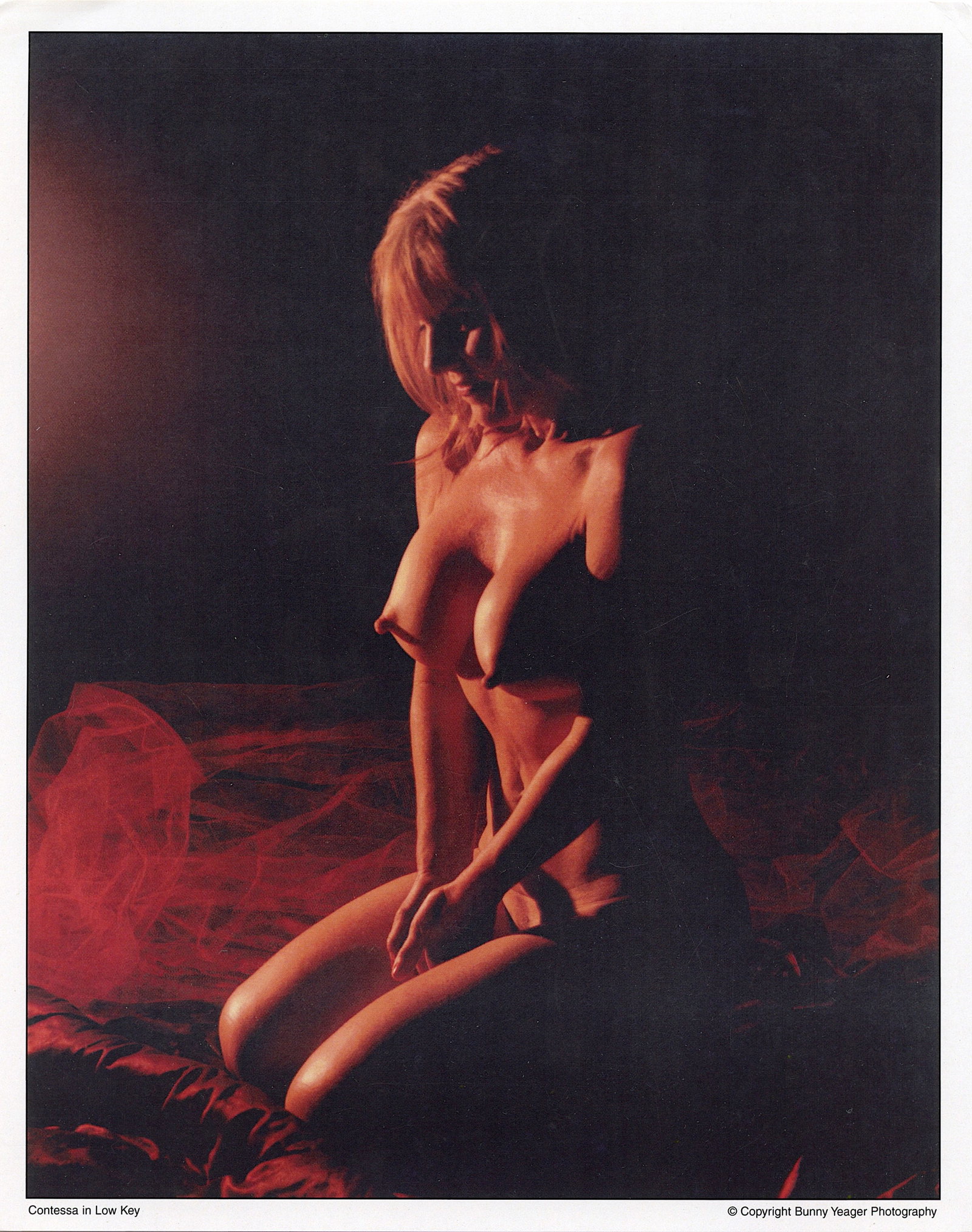 BUNNY YEAGER Original Pin Up Lithograph Contessa in Low Key: This lot is coming from Bunny Yeager's estate/archives. Linnea Eleanor "Bunny" Yeager (March 13, 1929 - May 24, 2014) was an American photographer and pin-up model. She met Bettie Page in 1954, and to