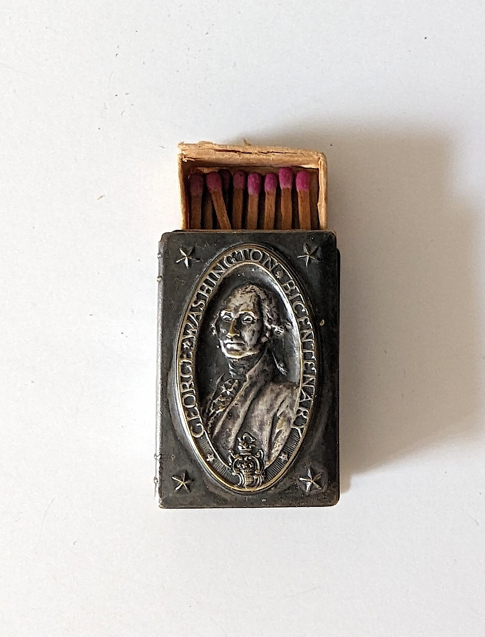 George Washington Bicentenary 1932 Match Box Holder: George Washington Bicentenary 1732 - 1932 Match Box Holder. We have attached quality images to show its actual condition. This lot is located in Boca Raton, Fl and its shipment will be made directly b