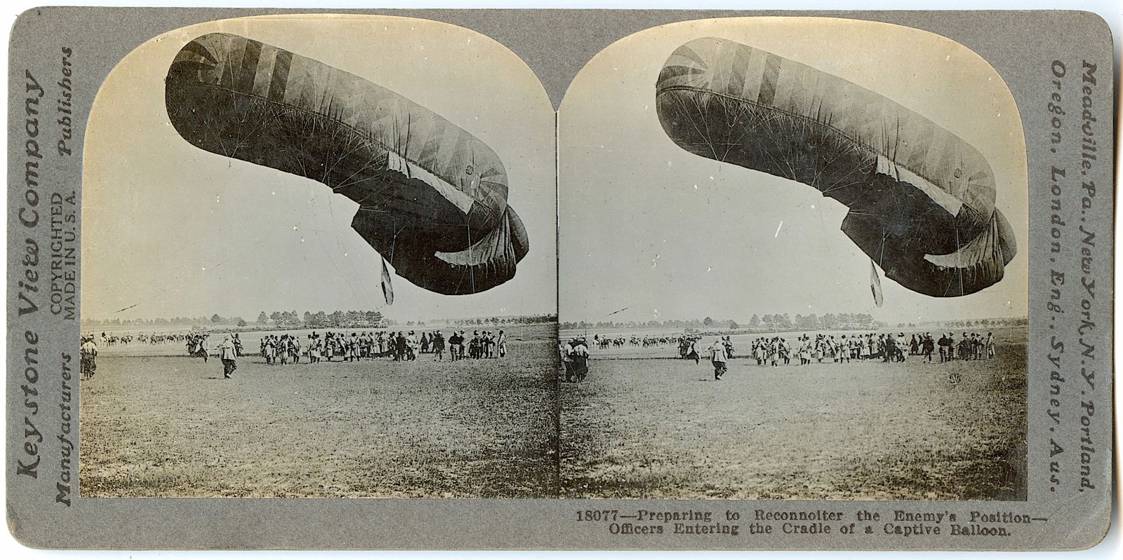 Antique  Real Photo Stereoview Captive Balloon WW1 (1 of 2)