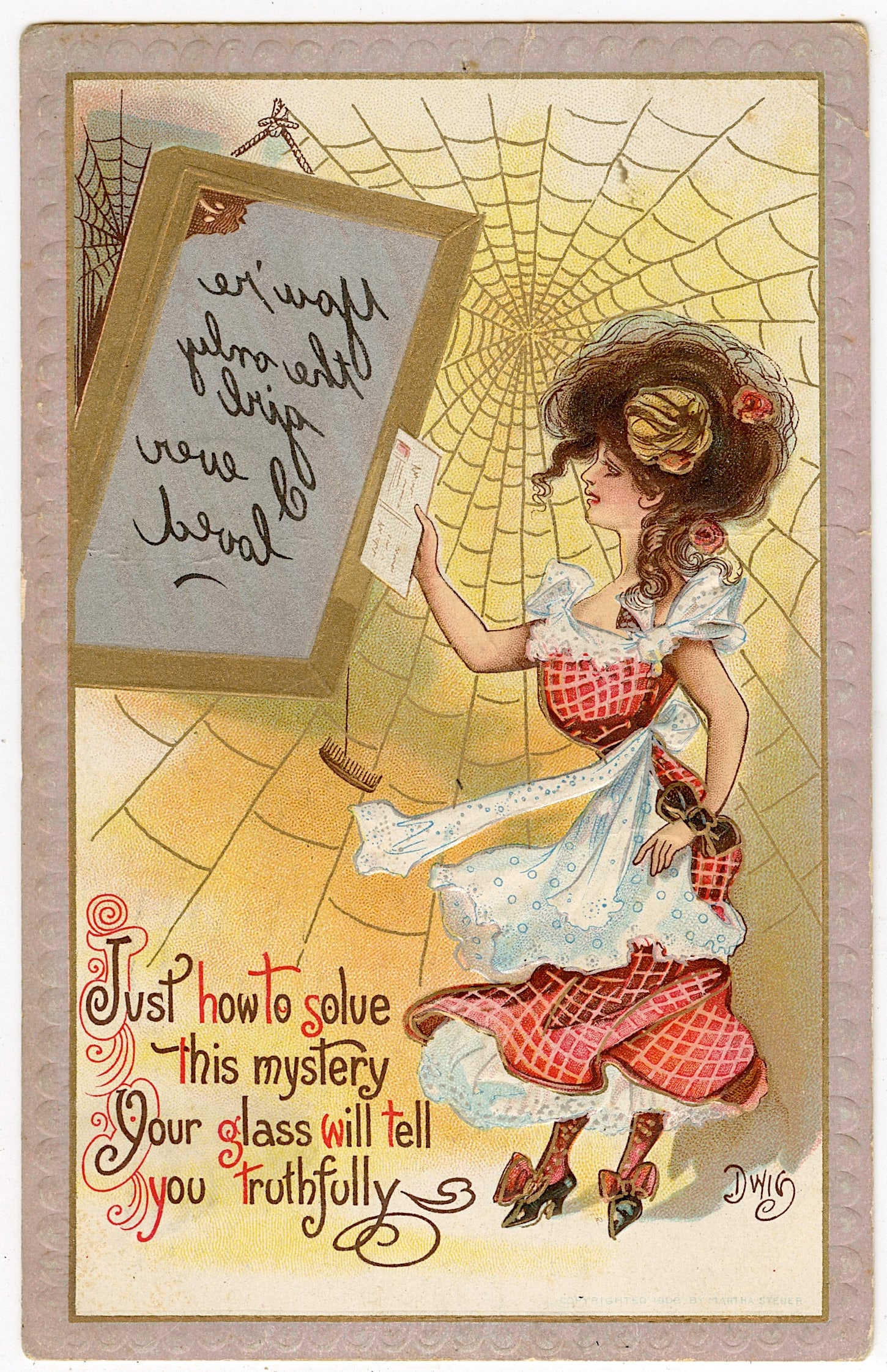 Antique Vintage Original Postcard Mirror Fortune Teller (1 of 2)