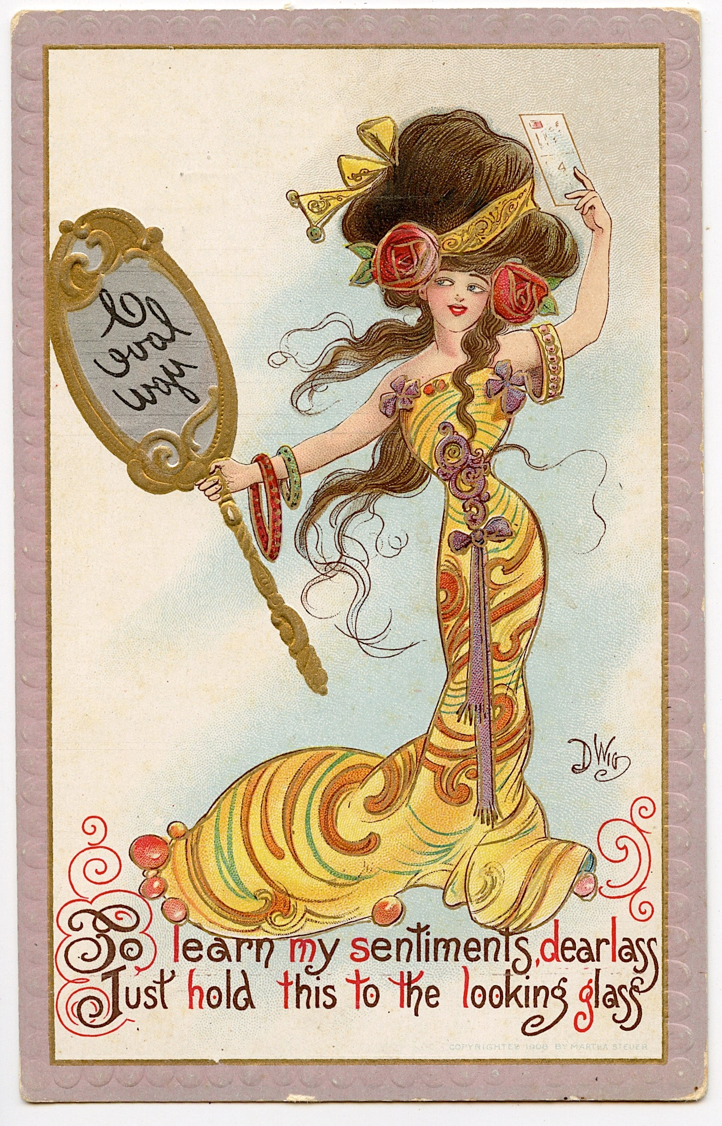 Antique Vintage Original Postcard Mirror Fortune Teller (1 of 2)