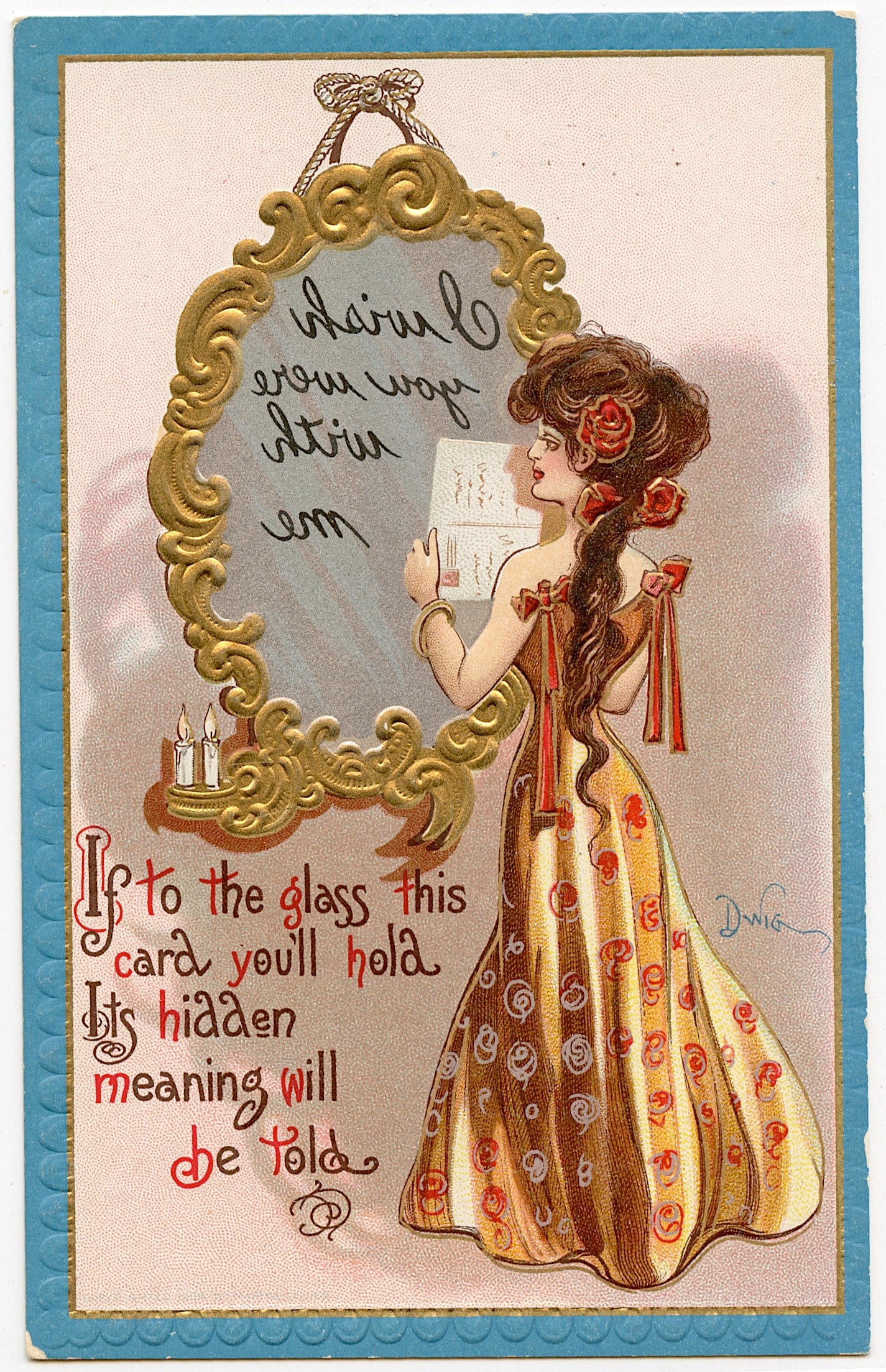 Antique Vintage Original Postcard Mirror Fortune Teller (1 of 2)