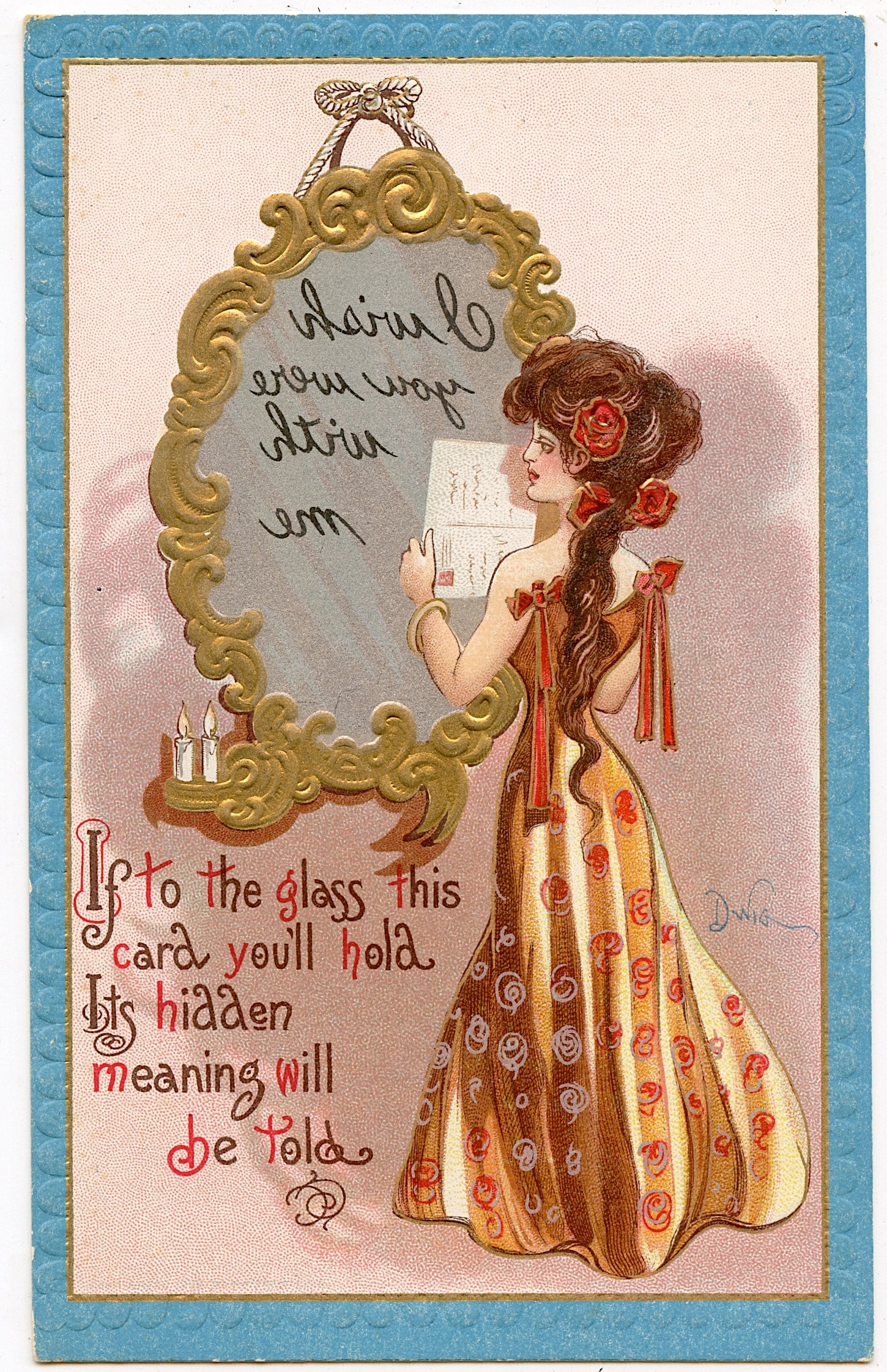 Antique Vintage Original Postcard Mirror Fortune Teller (1 of 2)