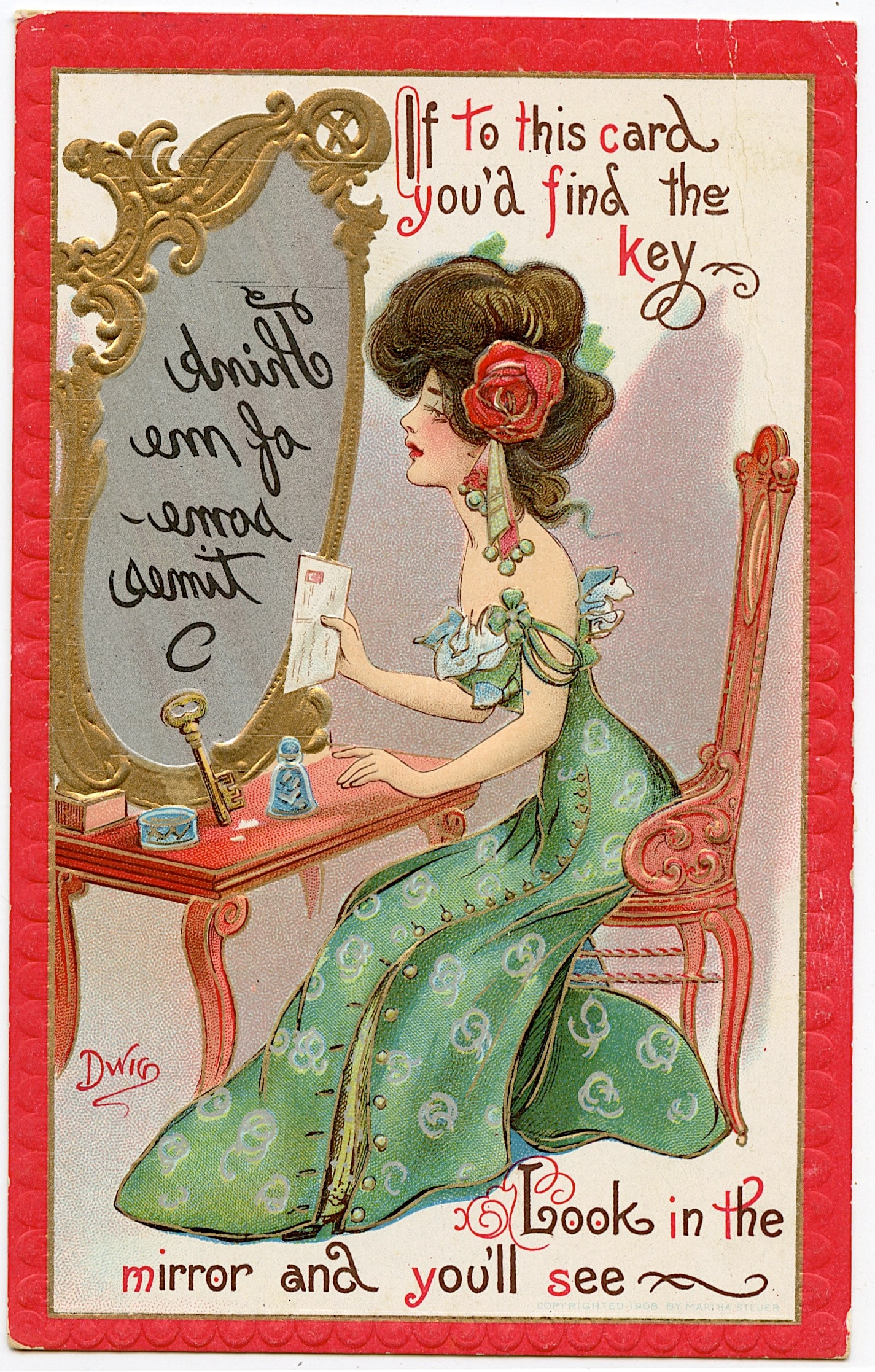 Antique Vintage Original Postcard Mirror Fortune Teller (1 of 2)