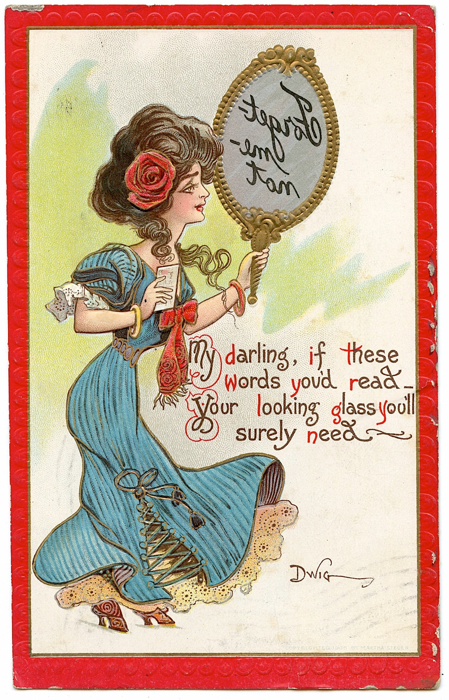 Antique Vintage Original Postcard Mirror Fortune Teller (1 of 2)