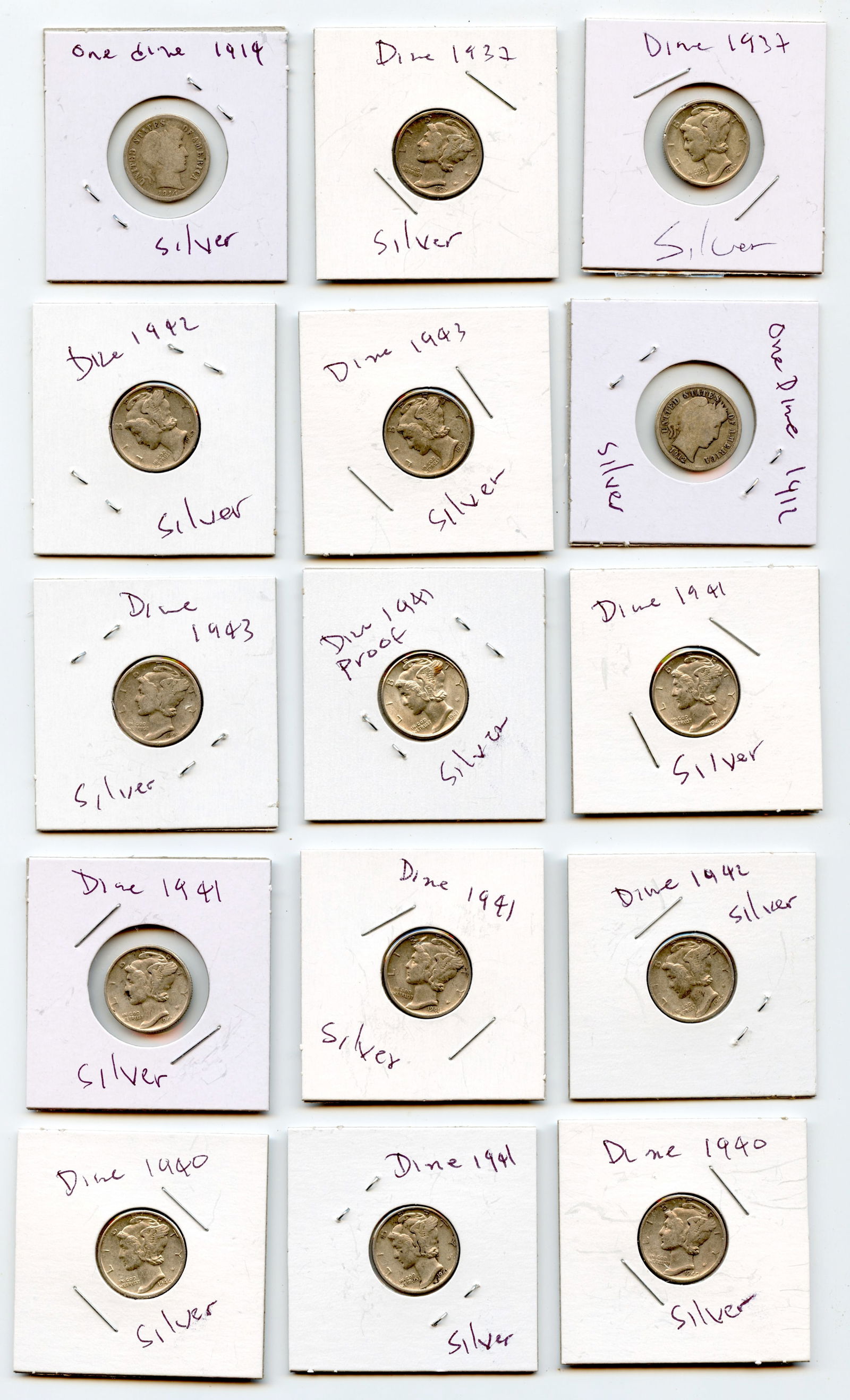 Set 15 Silver Dime Coins Mercury (1 of 2)