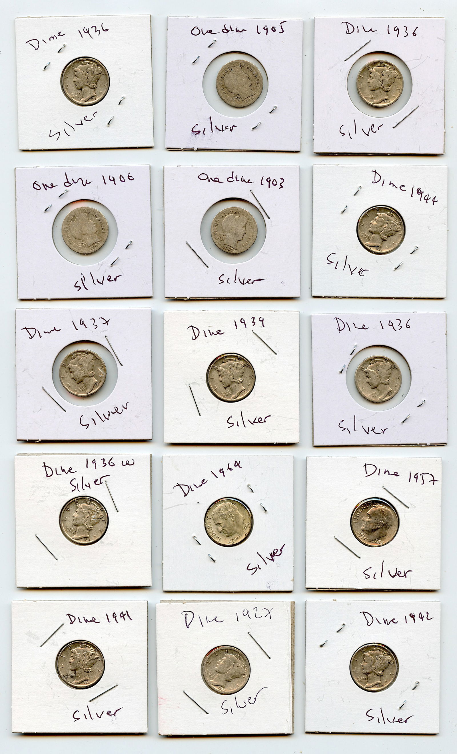 Set 15 Silver Dime Coins Mercury (1 of 2)