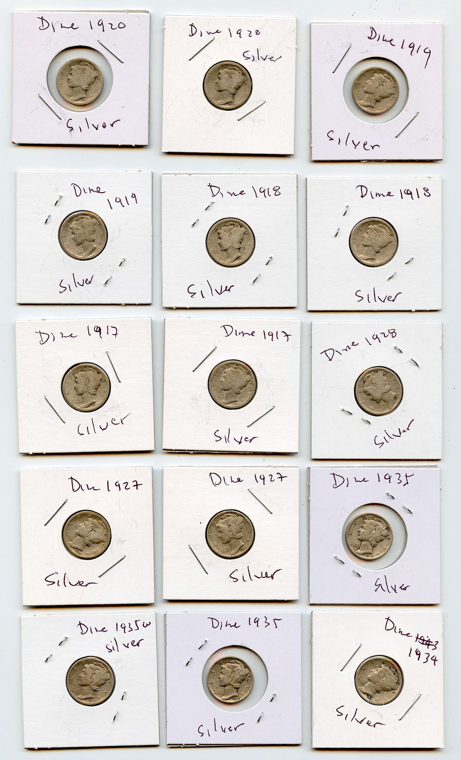 Set 15 Silver Dime Coins Mercury (1 of 2)