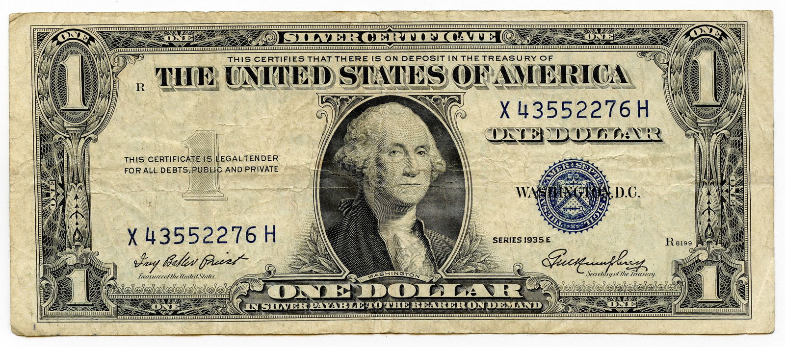 One Dollar Bill Series 1935 E Blue Seal: Provenance from the estate of a deceased collector in South Florida. We have attached quality images to show its actual condition. This lot is located in Boca Raton, Fl and its shipment will be made d