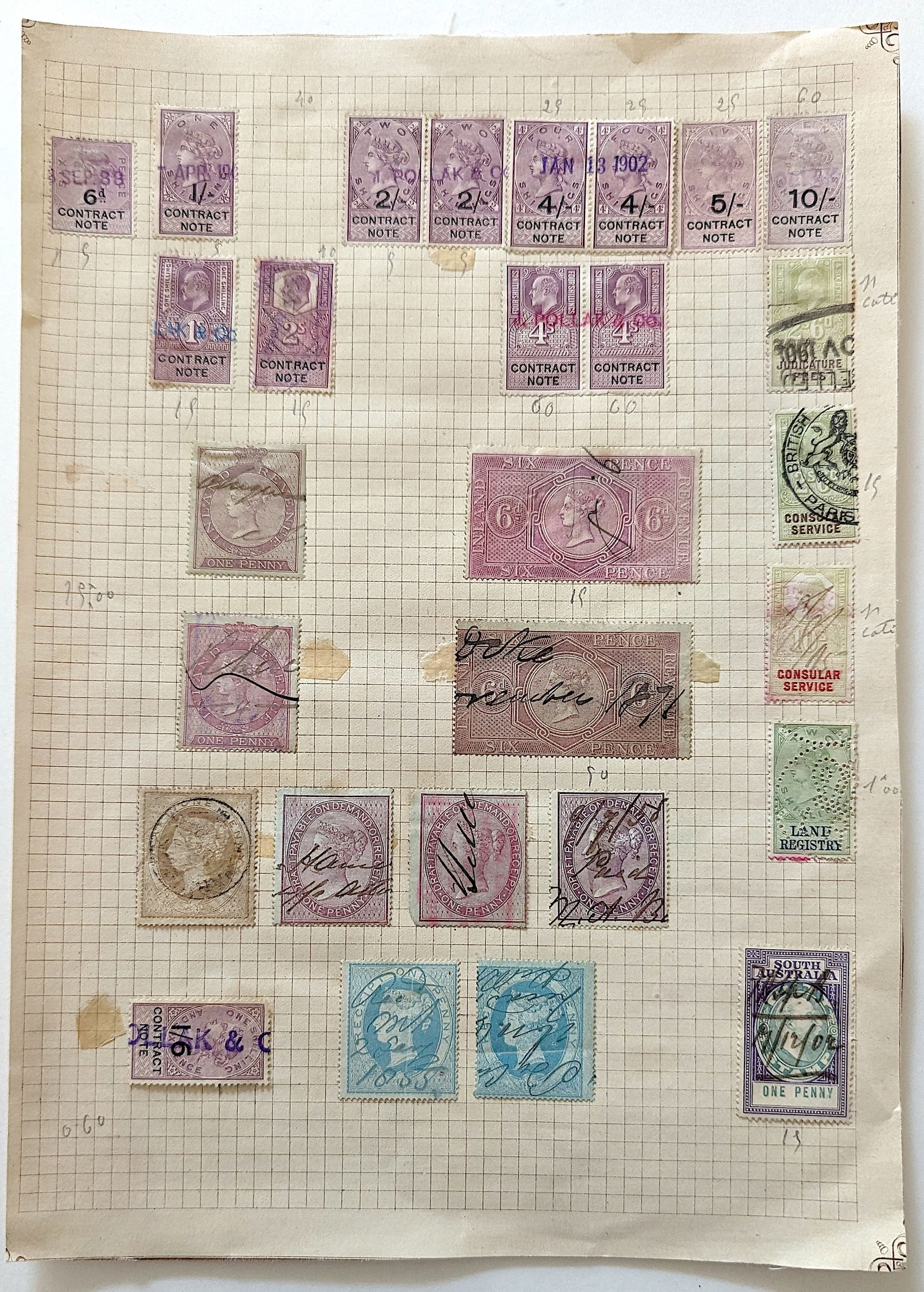 Set of Antique Indian Queen Victoria UK Revenue Stamps (1 of 2)