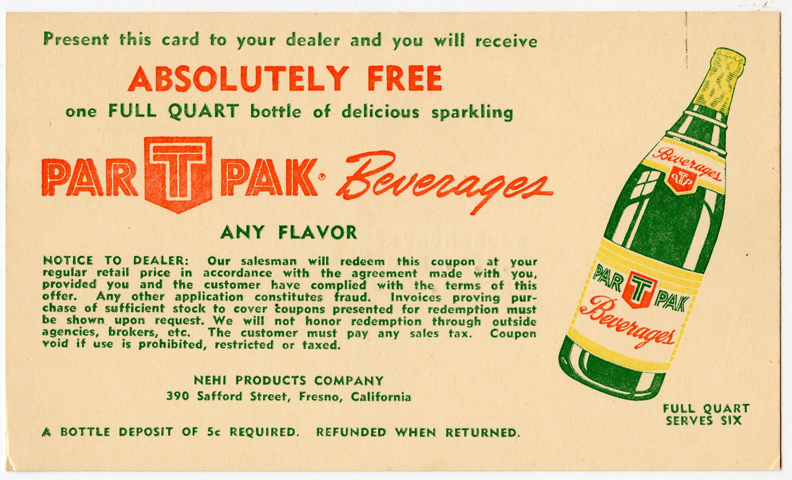 Rare Vintage Postcard / Tradecard PAR T PAK Beverages (1 of 2)