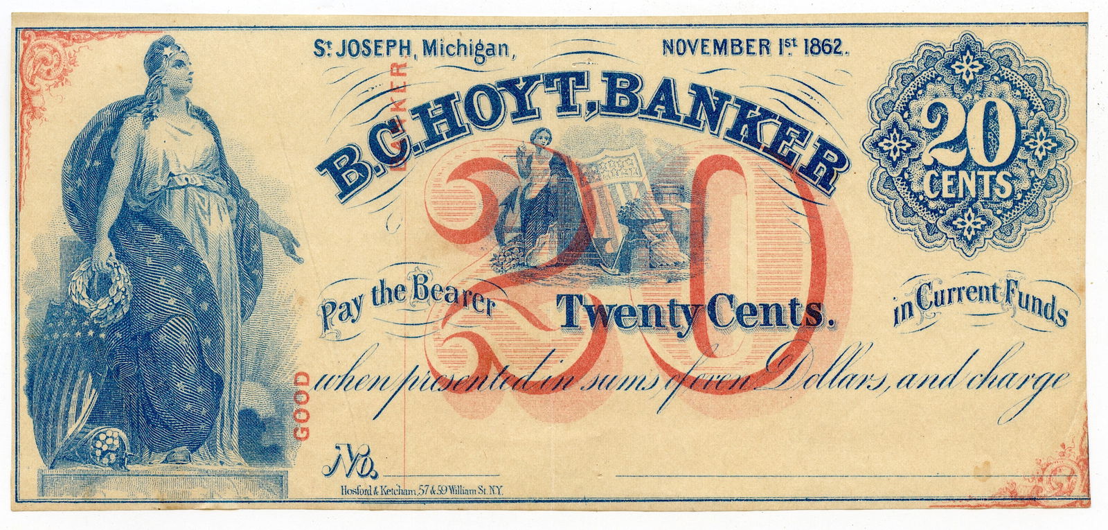 1862 US Fractional Currency B. C. Hoyt Banker 20 Cents (1 of 2)