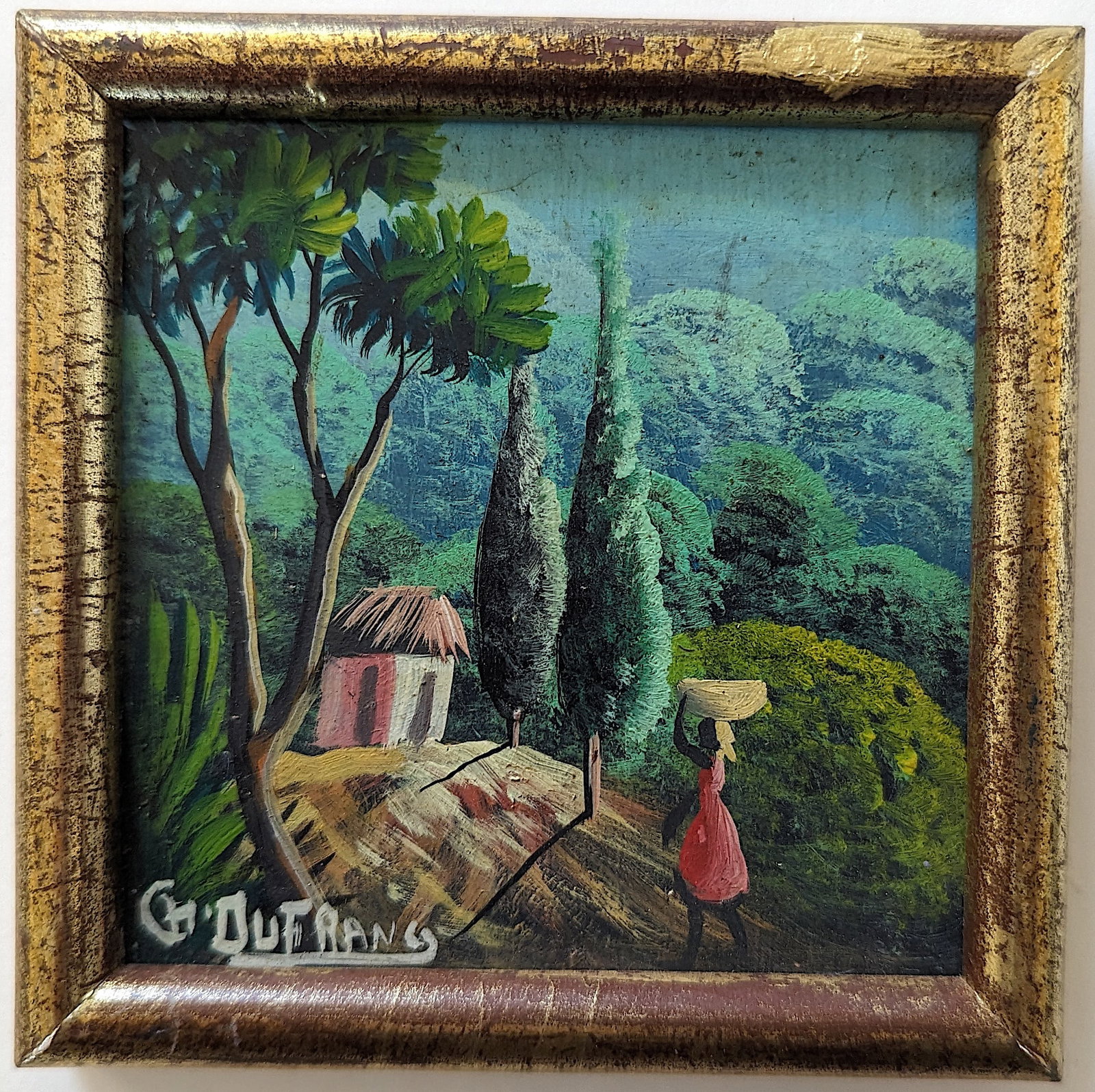 CHARLES DUFRANC Haitian Artist Oil on Masonite 4.5" x 4.5": Provenance from the estate of a collector in Palm Beach. The dimensions are Approx. 4.5" x 4.5" (masonite board) . We have attached quality images to show its actual condition. This lot is located in