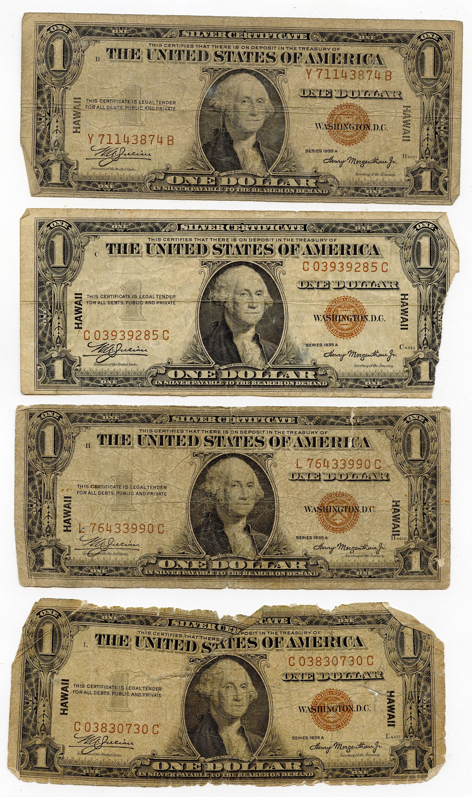 Scarce Set of 4 Two Dollar Bills Red Label 1935-A HAWAII: This lot is coming from the estate of a deceased collector in South Florida. We have attached quality images to show its actual condition. This lot is located in Boca Raton, Fl and its shipment will b