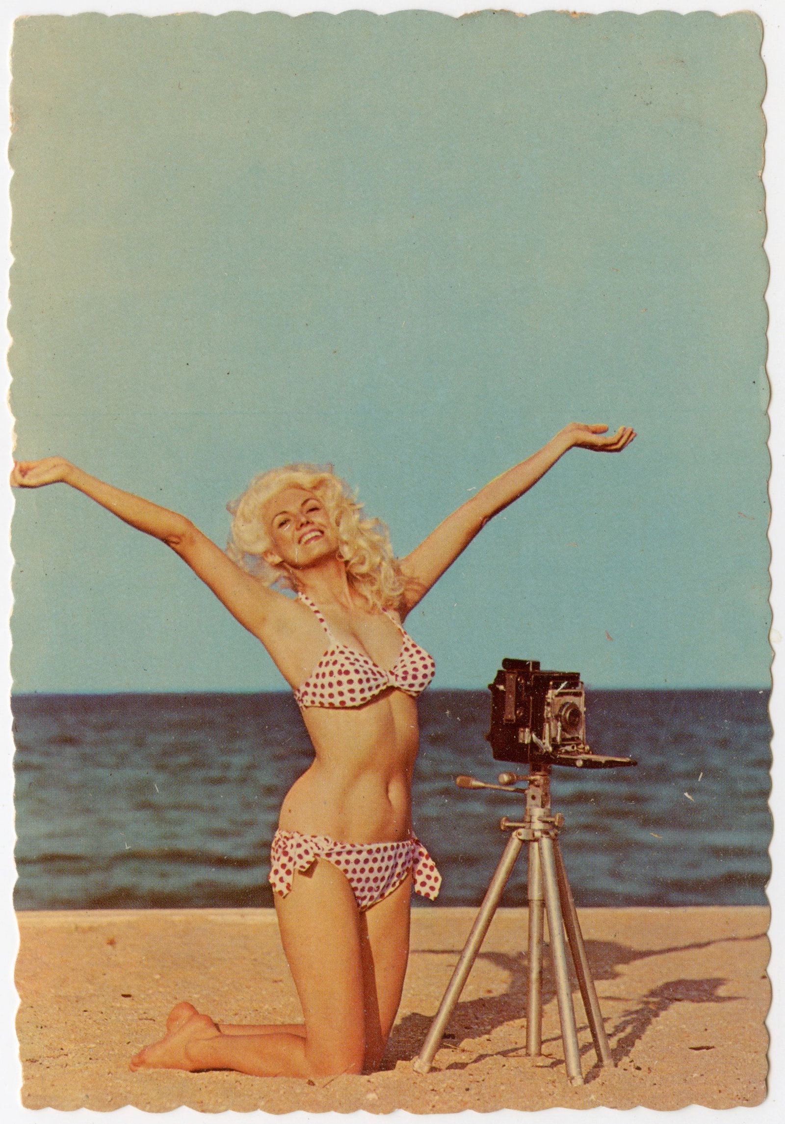 Scarce Original (No Repro.) BUNNY YEAGER Pin Up Postcard: This lot is coming from Bunny Yeager's estate/archives. Linnea Eleanor "Bunny" Yeager (March 13, 1929 - May 24, 2014) was an American photographer and pin-up model. She met Bettie Page in 1954, and to