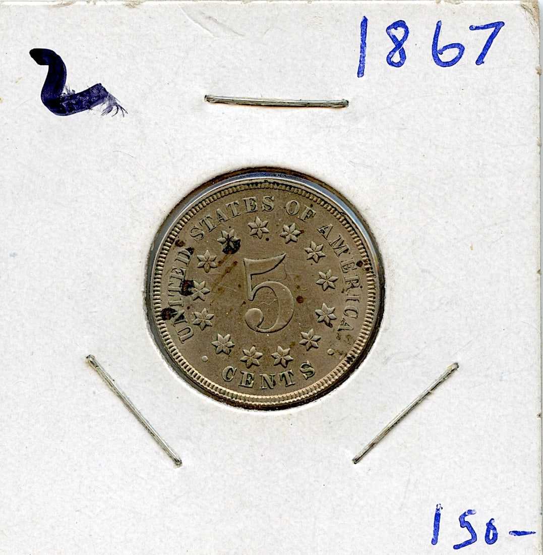 1867 Shield Nickel  Five Cents 1867 Coin (1 of 2)