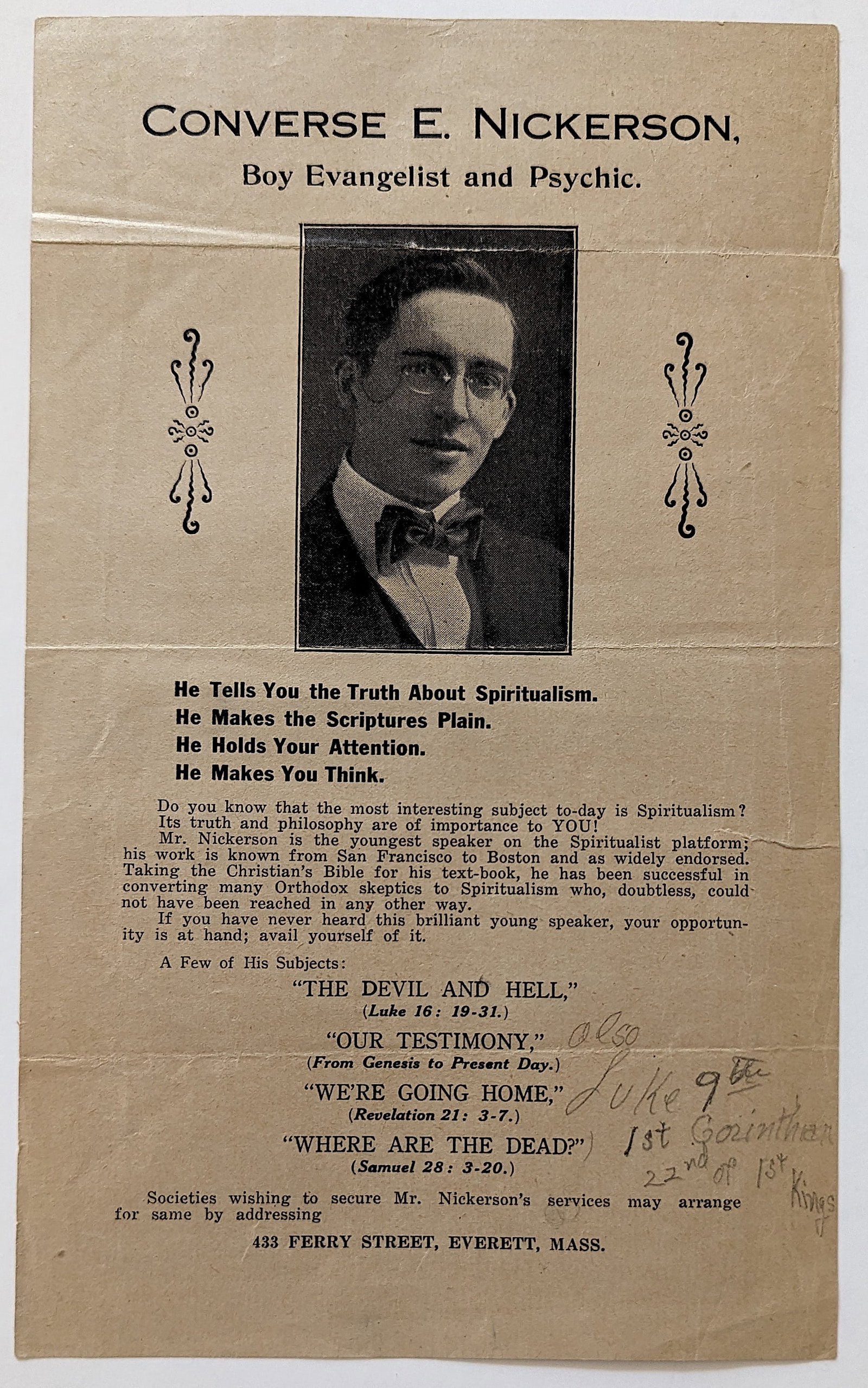 Vintage Rare Ephemera Converse E. Nickerson Spiritualism: This lot is coming from the estate of a collector in RI. This lot is located in Boca Raton, Fl and its shipment will be made directly by Artelisted. Shipping insurance is the responsibility of the buy