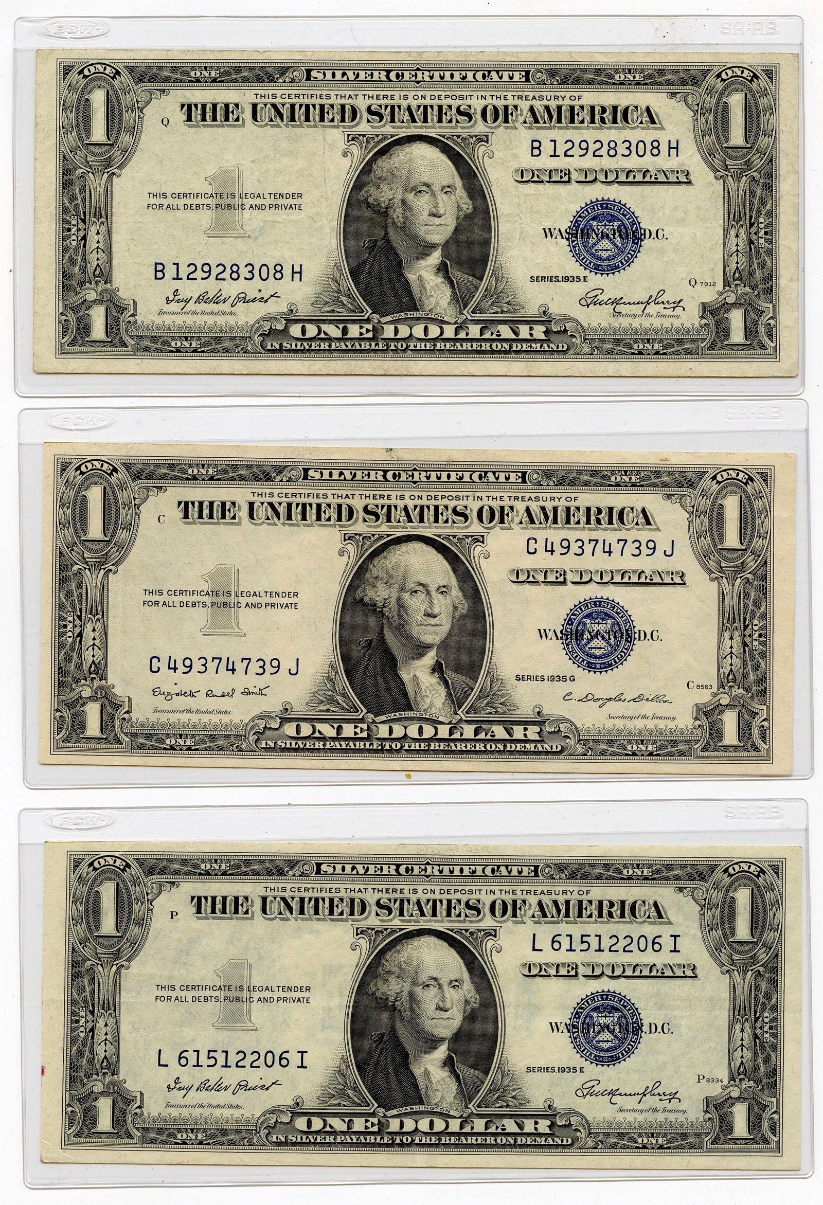 Set 3 US Silver Certificate $1 Series E, G, E (1 of 2)