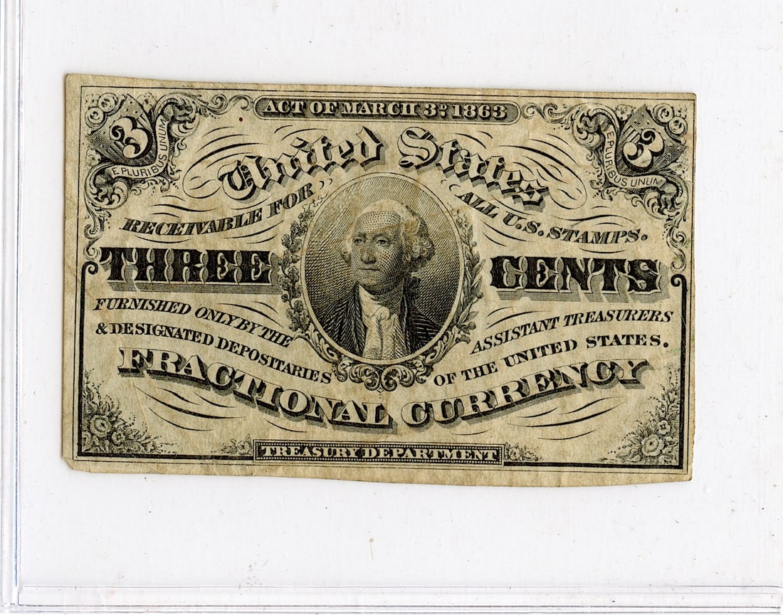 US Three Cents Fractional Currency, 1863 (1 of 2)