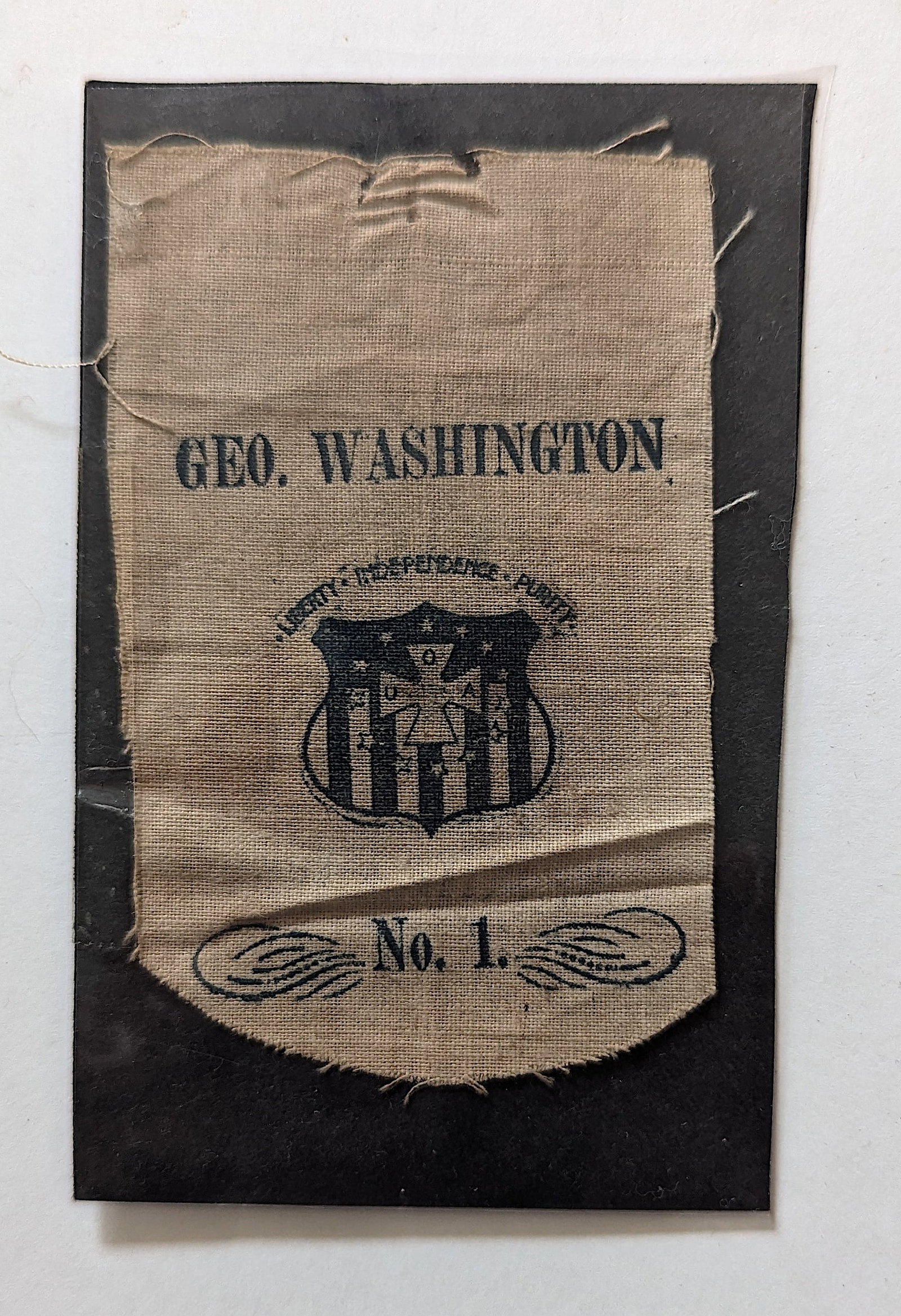 Antique Very Rare Ribbon GEORGE WASHINGTON No.1: Provenance from a PBC Collector. The dimensions are Approx. 4" high. We have included quality scans to show it's actual condition. This lot is located in Boca Raton, Fl and its shipment will be made d