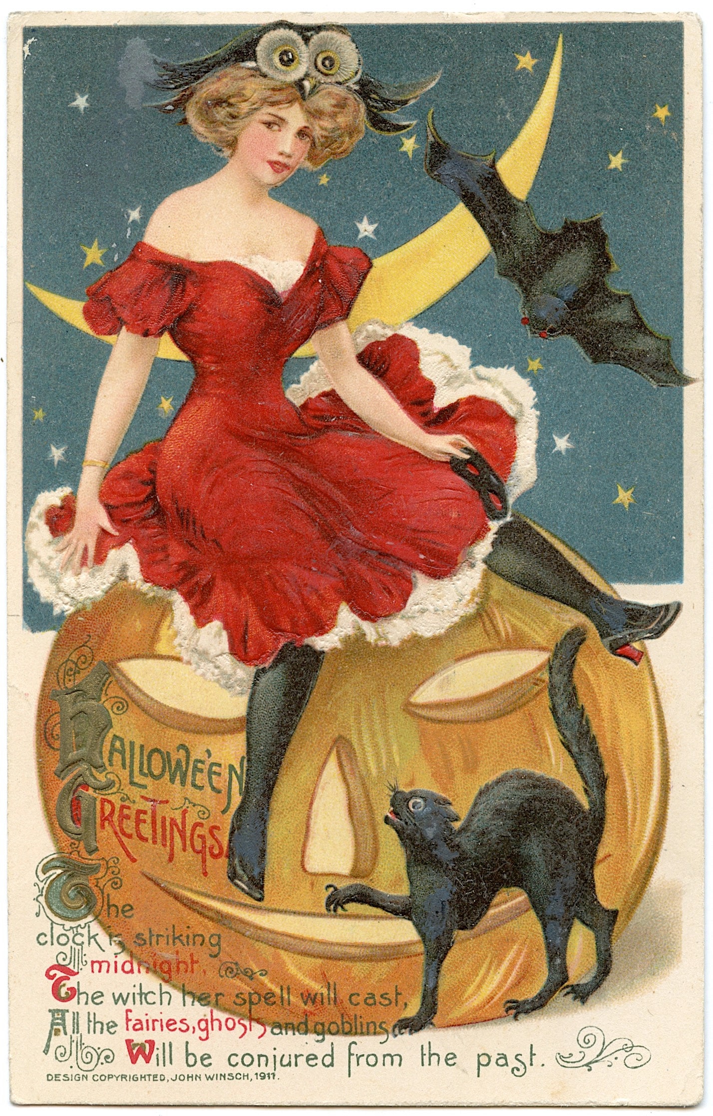 Antique Vintage Rare Postcard Halloween Greetings (1 of 2)
