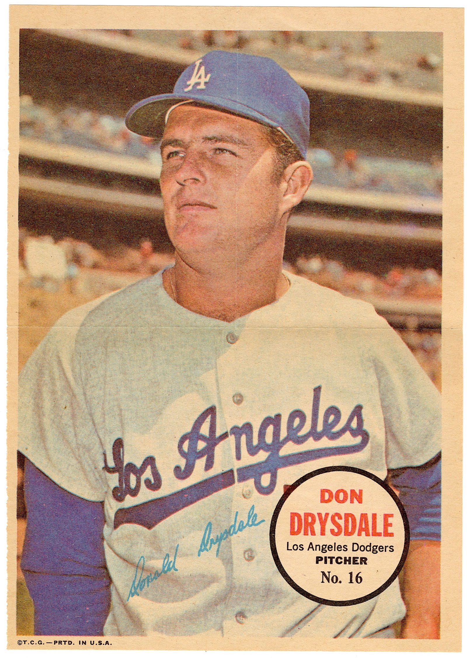 1967 Topps Poster Don Drysdale (ex) #16 Los Angeles Dodgers (1 of 2)