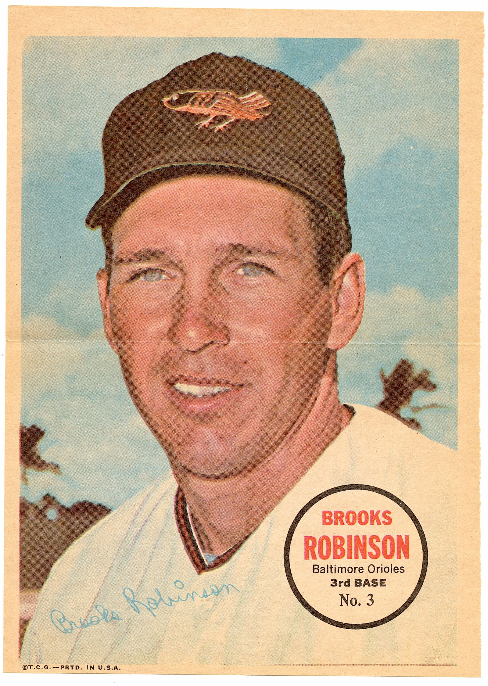1967 TOPPS ORIOLES BROOKS ROBINSON BASEBALL POSTER INSERT No. 3 (1 of 2)