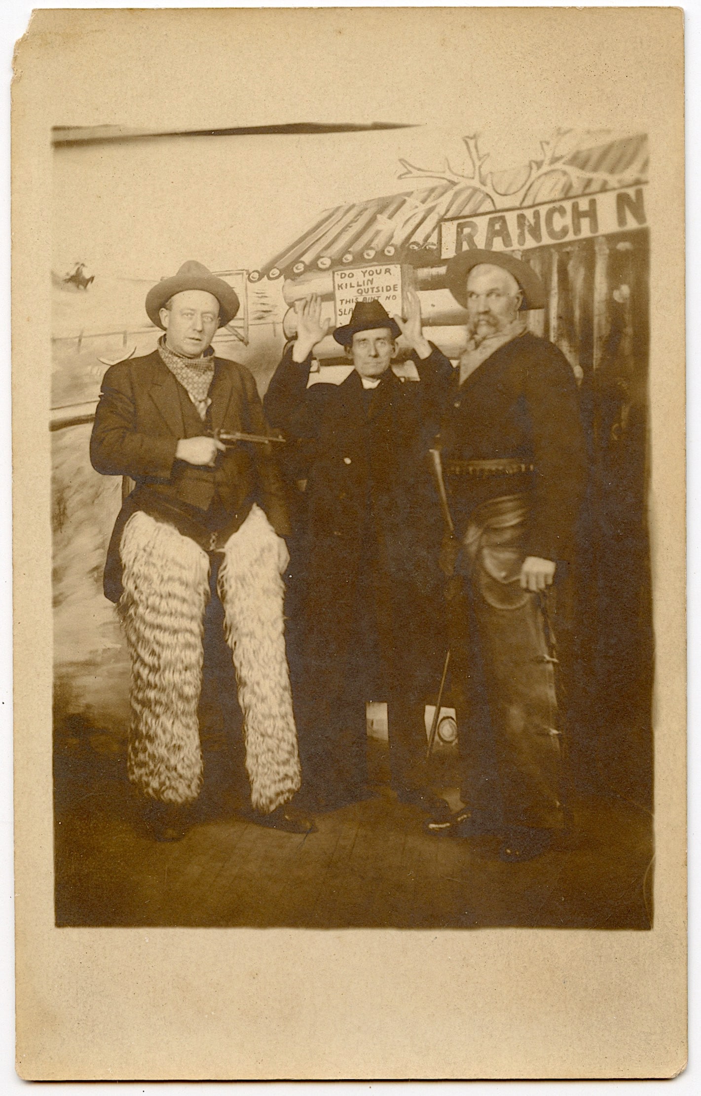 Antique Rare Postcard Photo Men Dressed as a Cowboys: Provenance from a PBC Collector. We have included quality scans to show it's actual condition. The dimensions of an antique postcard are Approx. 5.5"x 3.5" (small variances can occur). This lot is loc