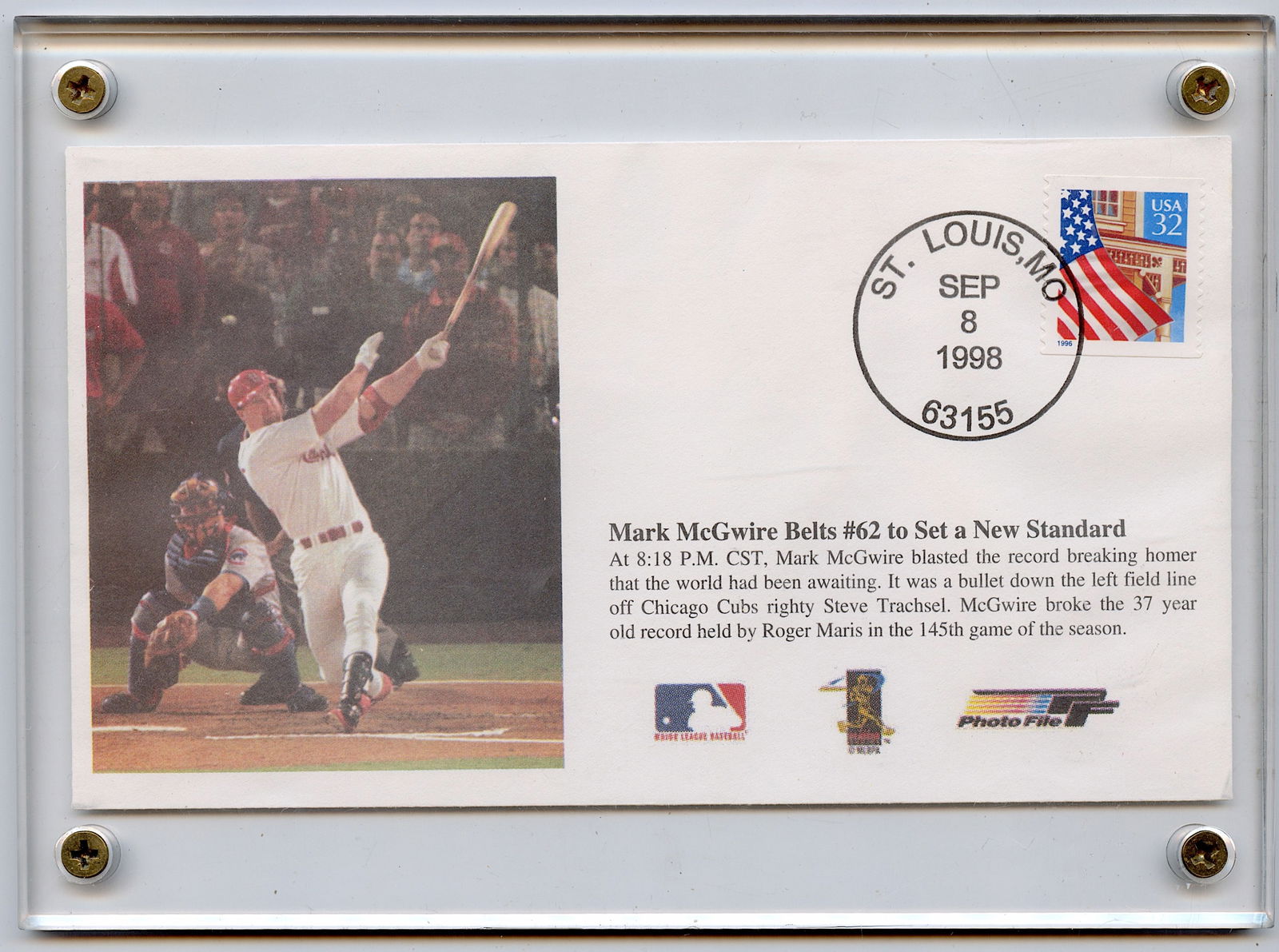 RARE USPS SEPT 8, 1998 MARK MCGWIRE #62 HR ENVELOPE (1 of 2)