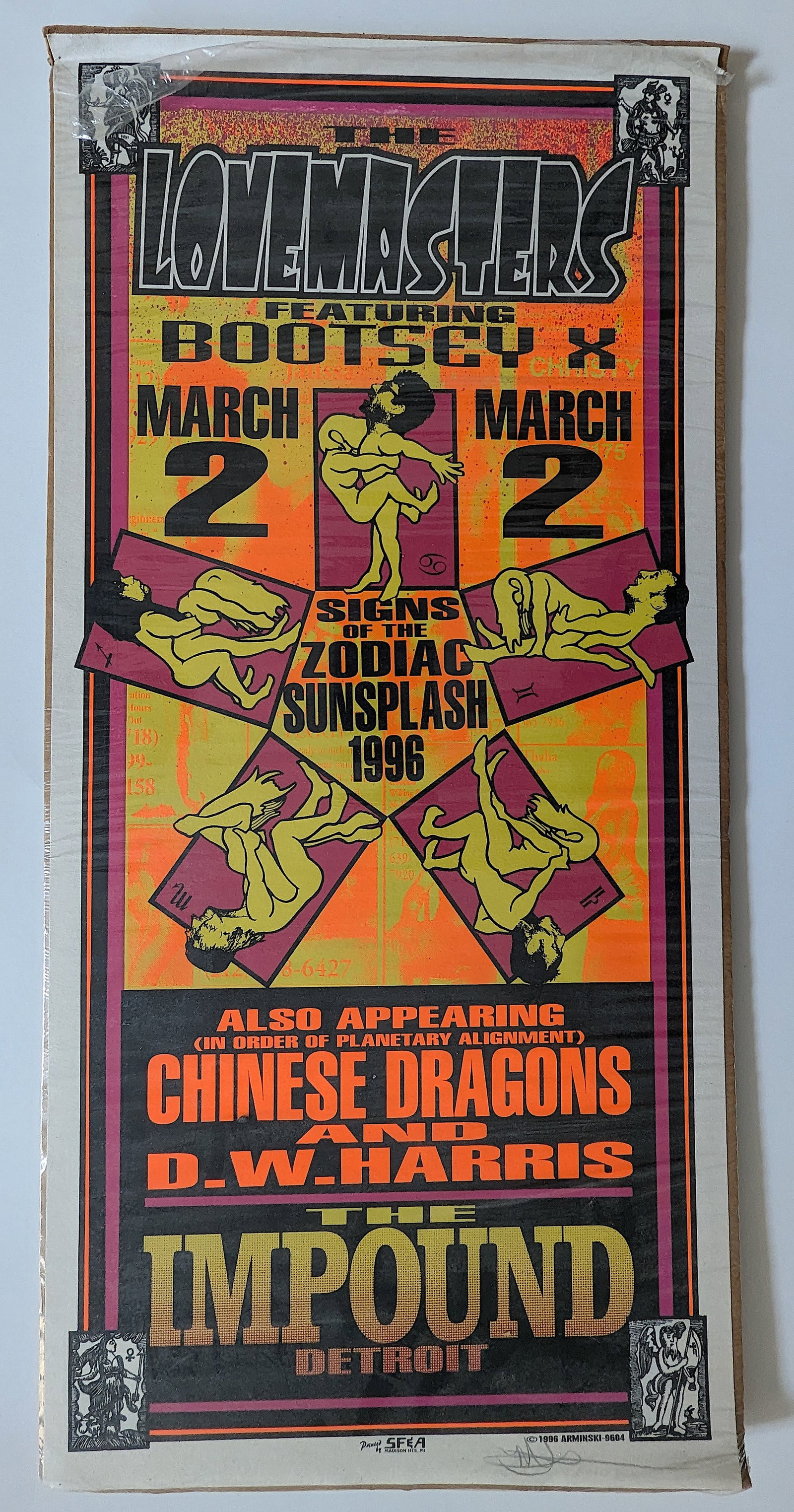 Bootsey X and the Lovemasters Poster - Signed By Mark Arminski: Provenance from a Collector in RI. Dimensions 22" x 10.5". We have included quality scans to show it's actual condition. This lot is located in Boca Raton, Fl and its shipment will be made directly by