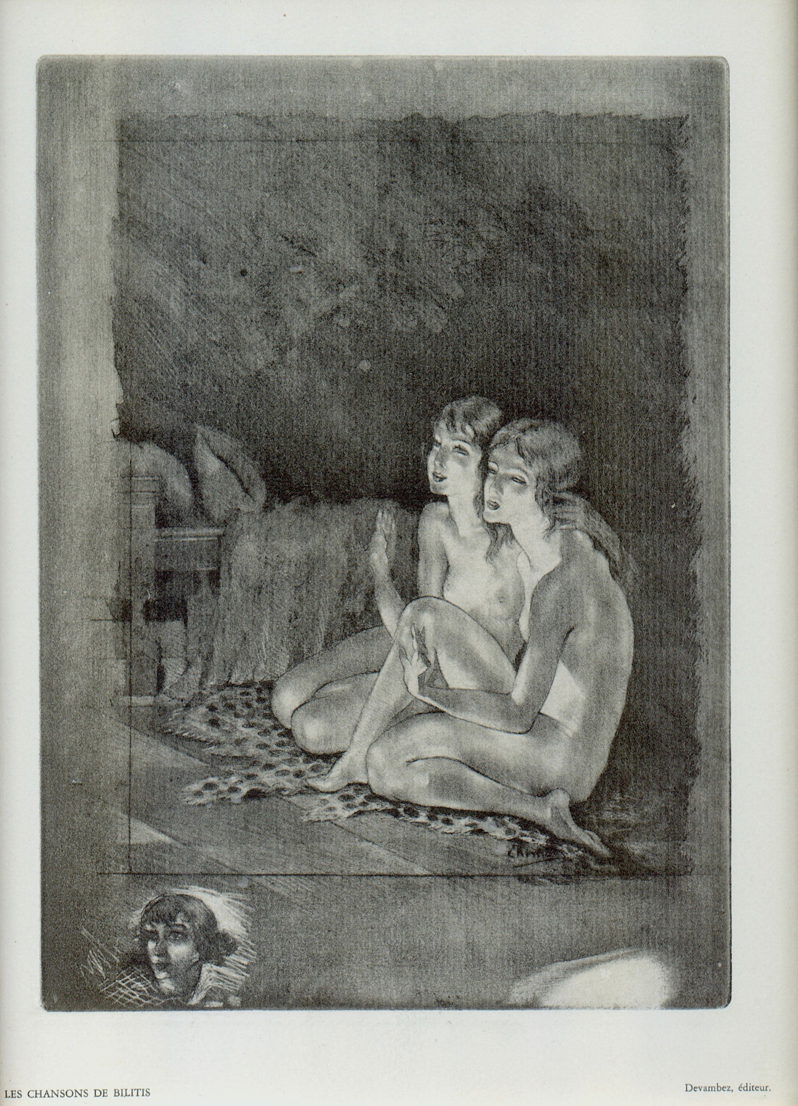 Edouard Chimot 1880-1959) Vintage Stone Lithograph Nude, 1931: This vintage french lithograph is framed with glass protection. The frame dimensions are Approx 11.9" x 9". The provenance of this lot is from a quality collector in South Florida. We have included qu