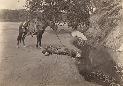1890s Cabinet Card Photo Armed Cowboy Drinking Water